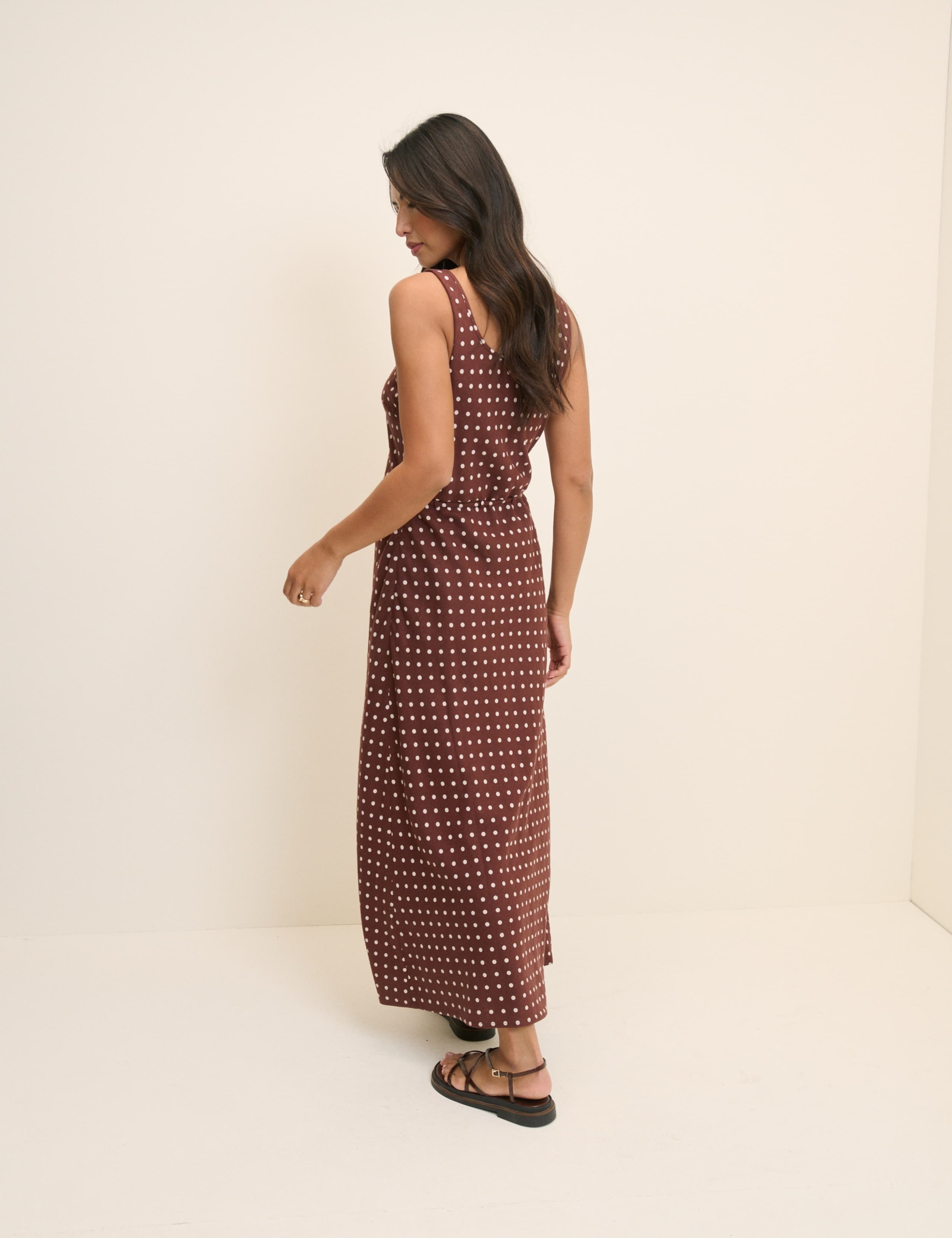 Linen Rich Polka Dot Scoop Neck Slip Dress 5 of 5