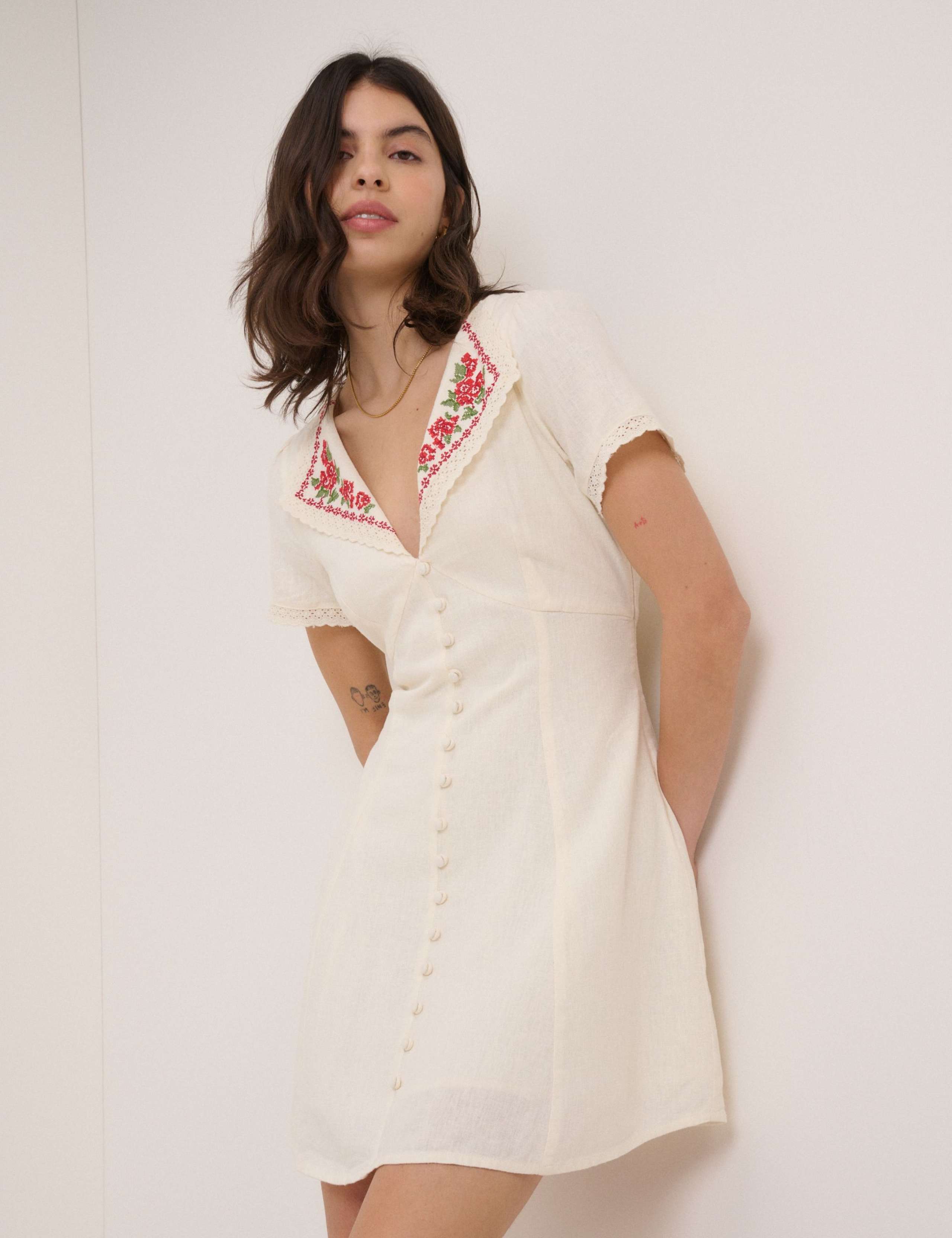 Pure Cotton Embroidered Mini Tea Dress 2 of 6