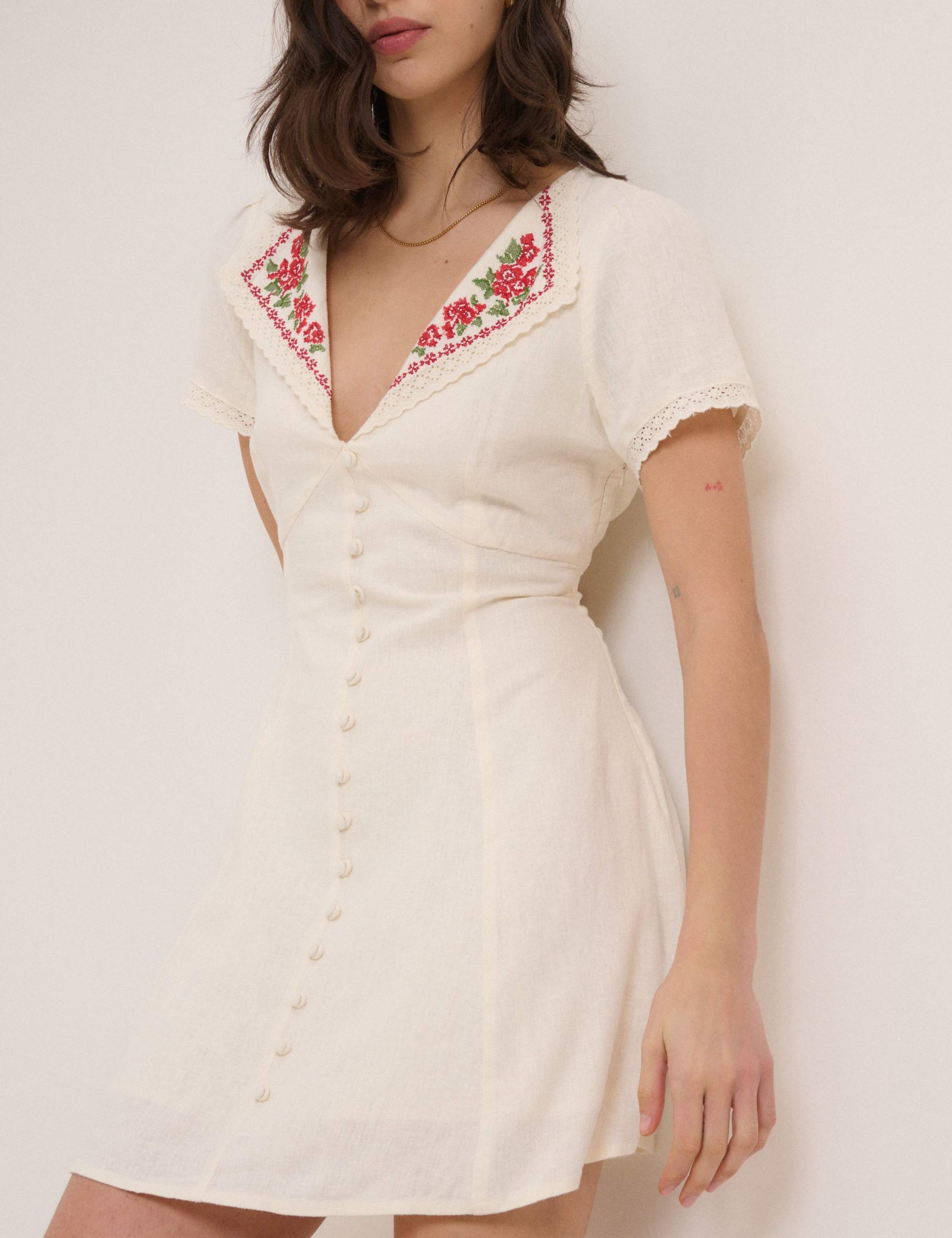 Pure Cotton Embroidered Mini Tea Dress 3 of 6