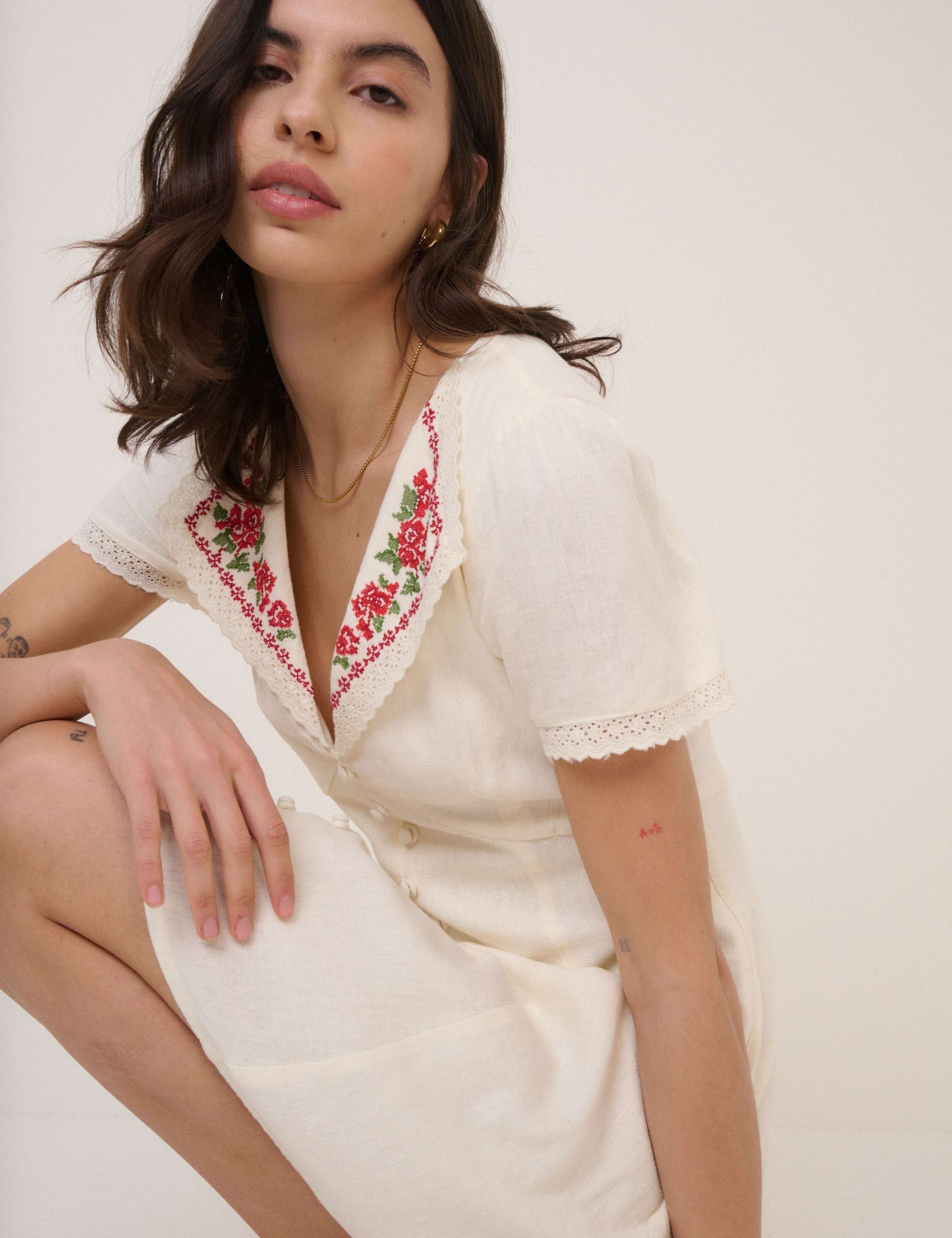 Pure Cotton Embroidered Mini Tea Dress 5 of 6