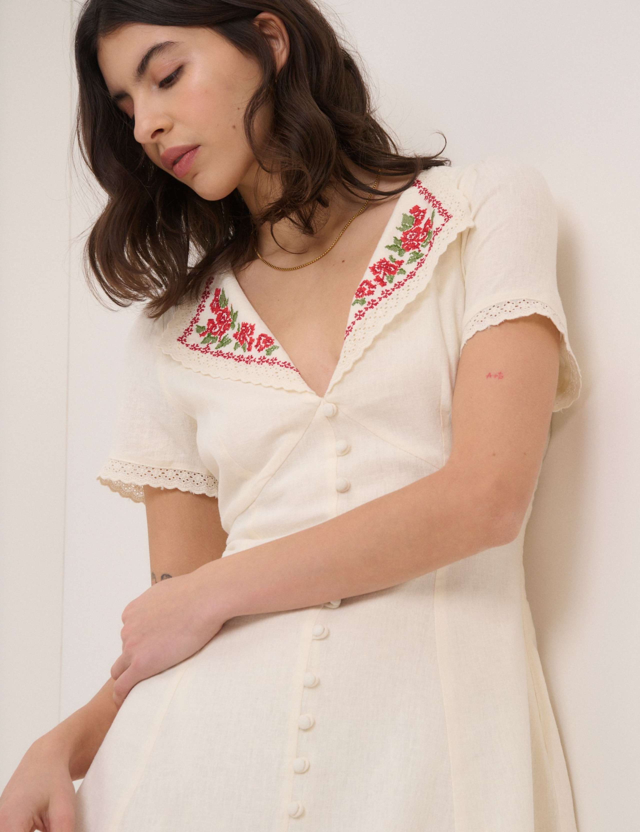 Pure Cotton Embroidered Mini Tea Dress 6 of 6