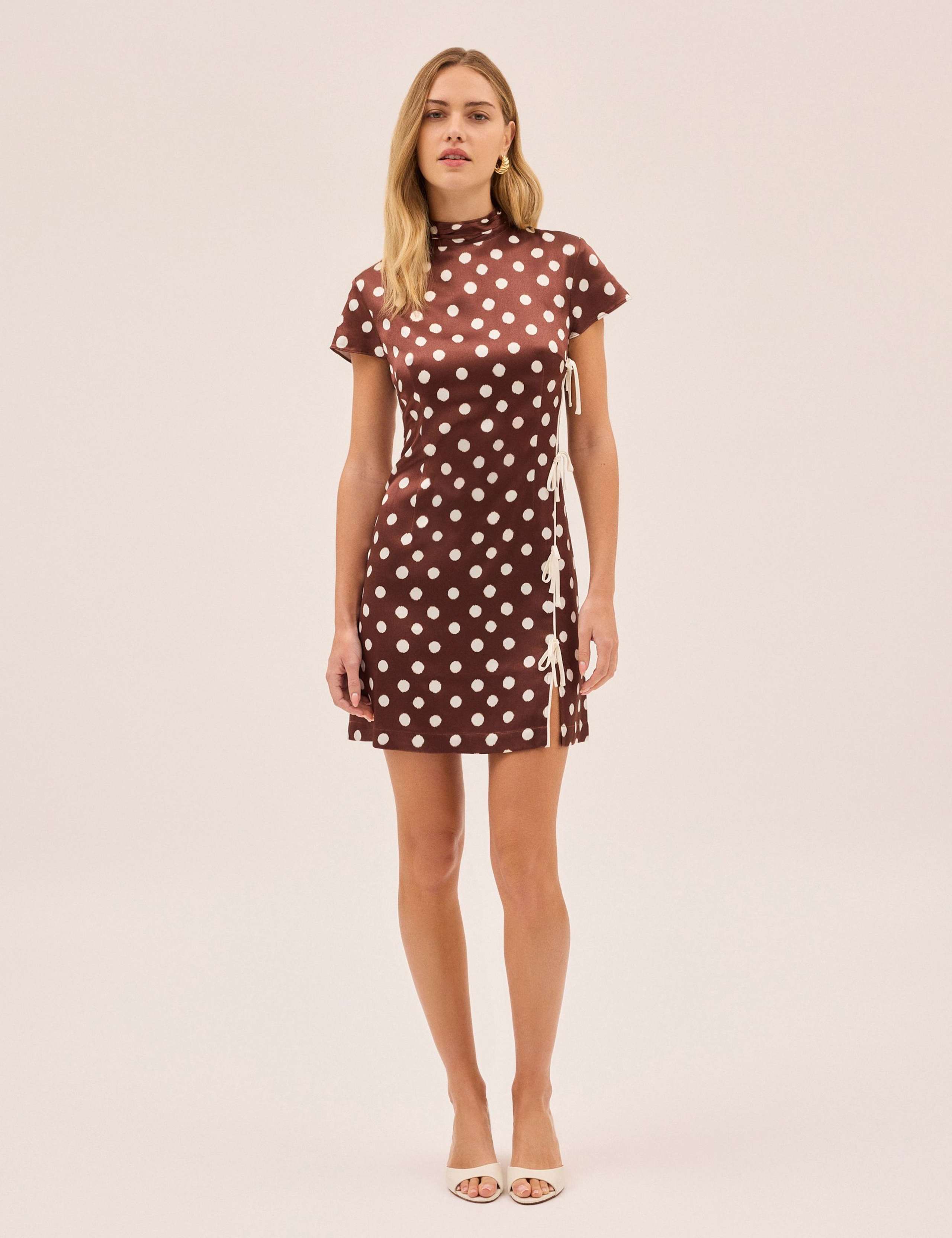 Polka Dot High Neck Mini Bodycon Dress 2 of 4