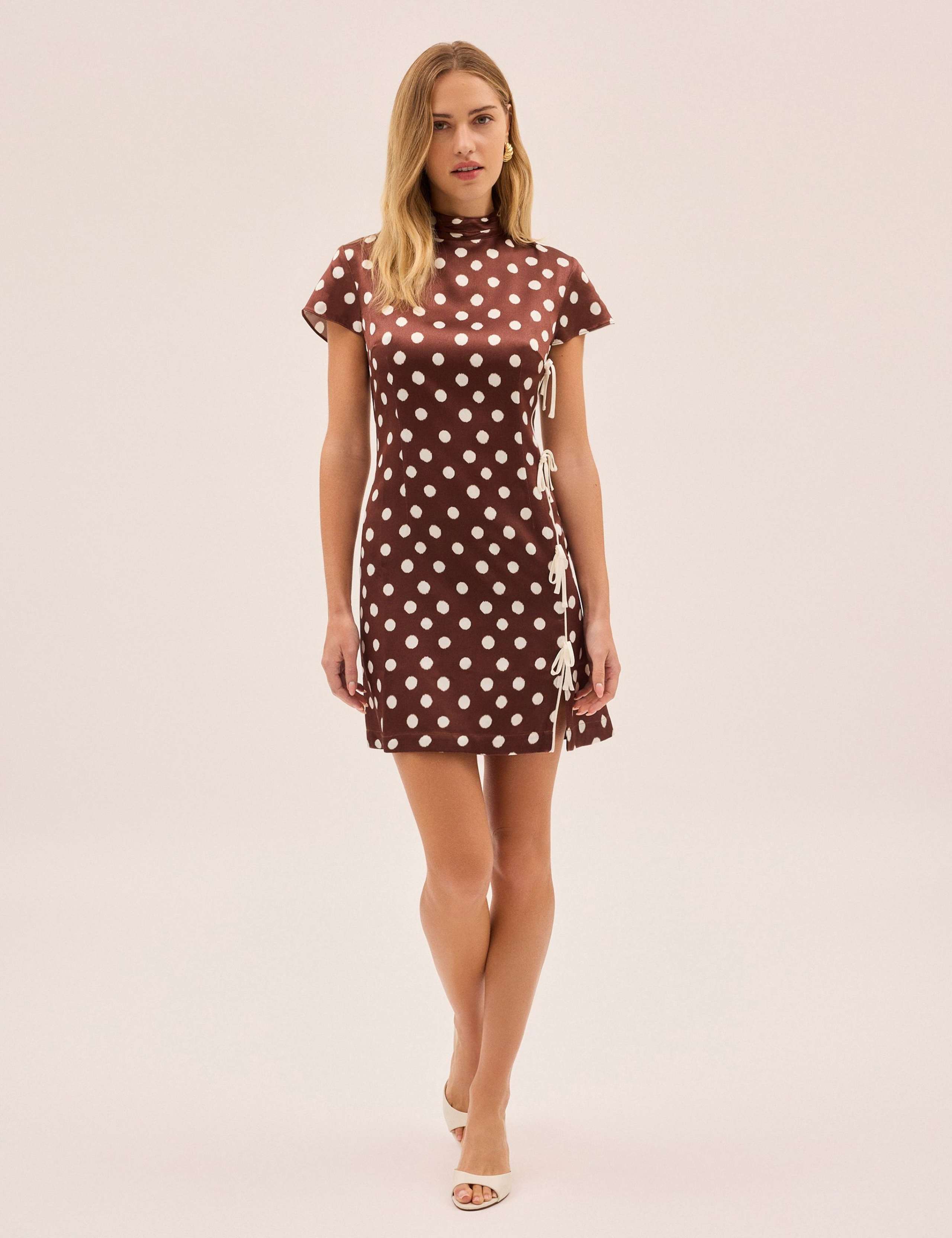 Polka Dot High Neck Mini Bodycon Dress 3 of 4