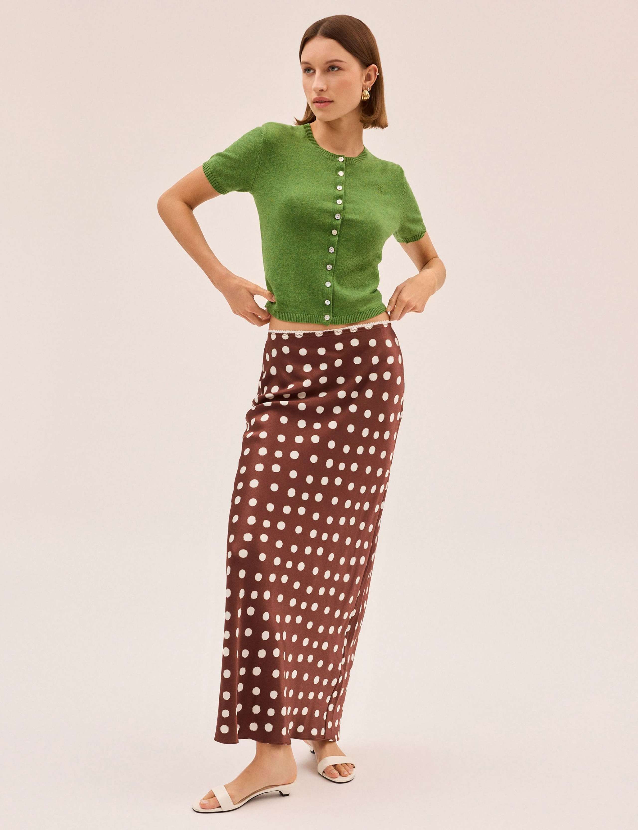 Polka Dot Satin Maxi Slip Skirt 2 of 5