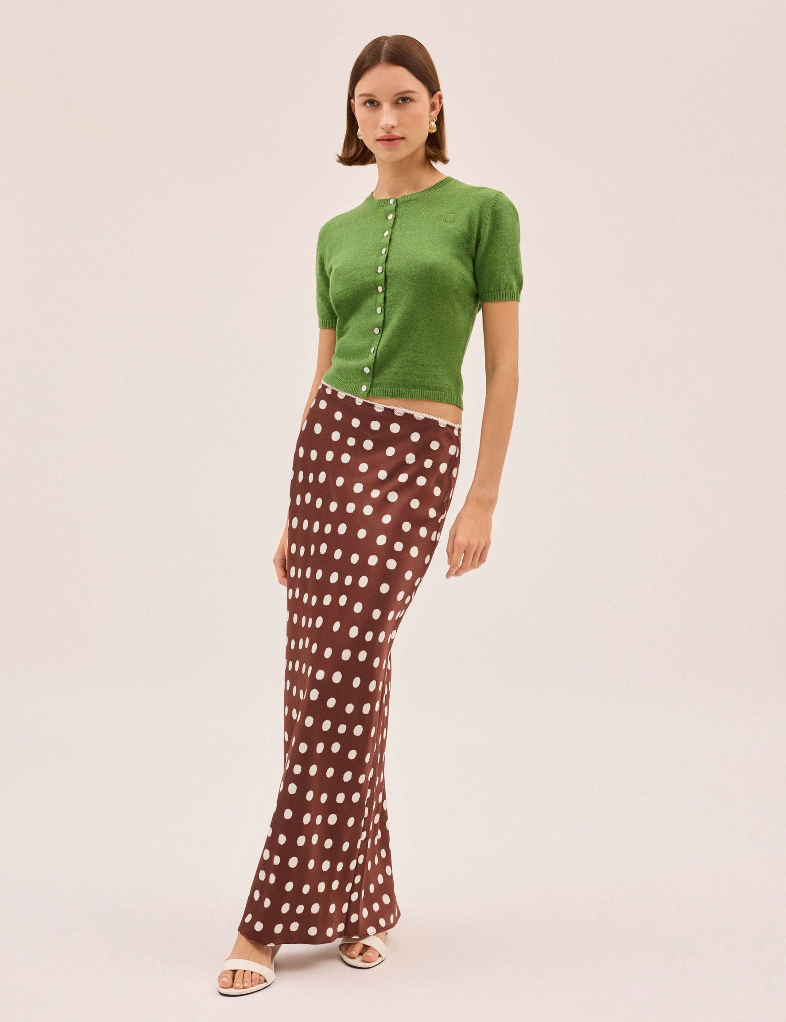 Polka Dot Satin Maxi Slip Skirt 4 of 5