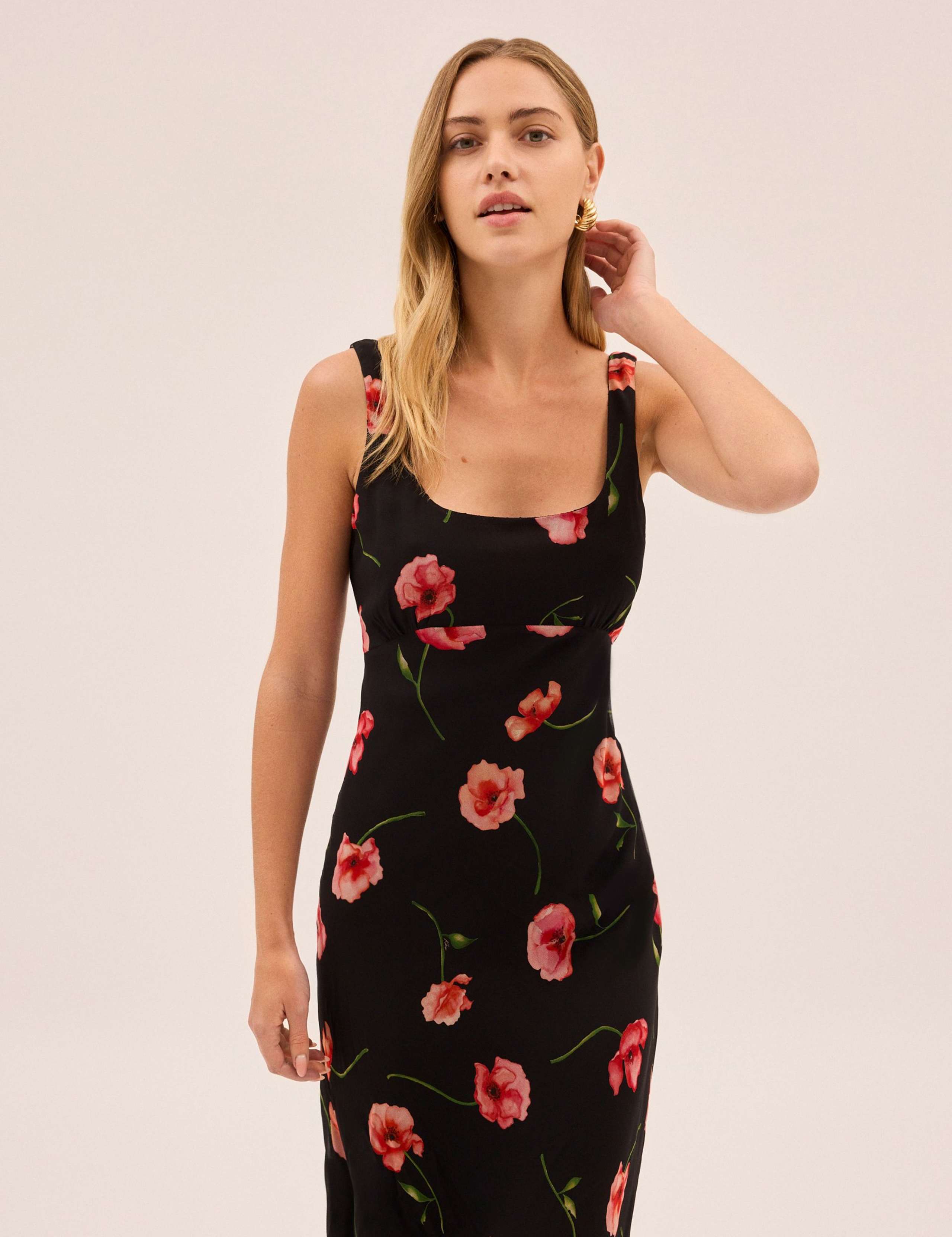 Poppy Print Scoop Neck Midi Tea Dress 3 of 4