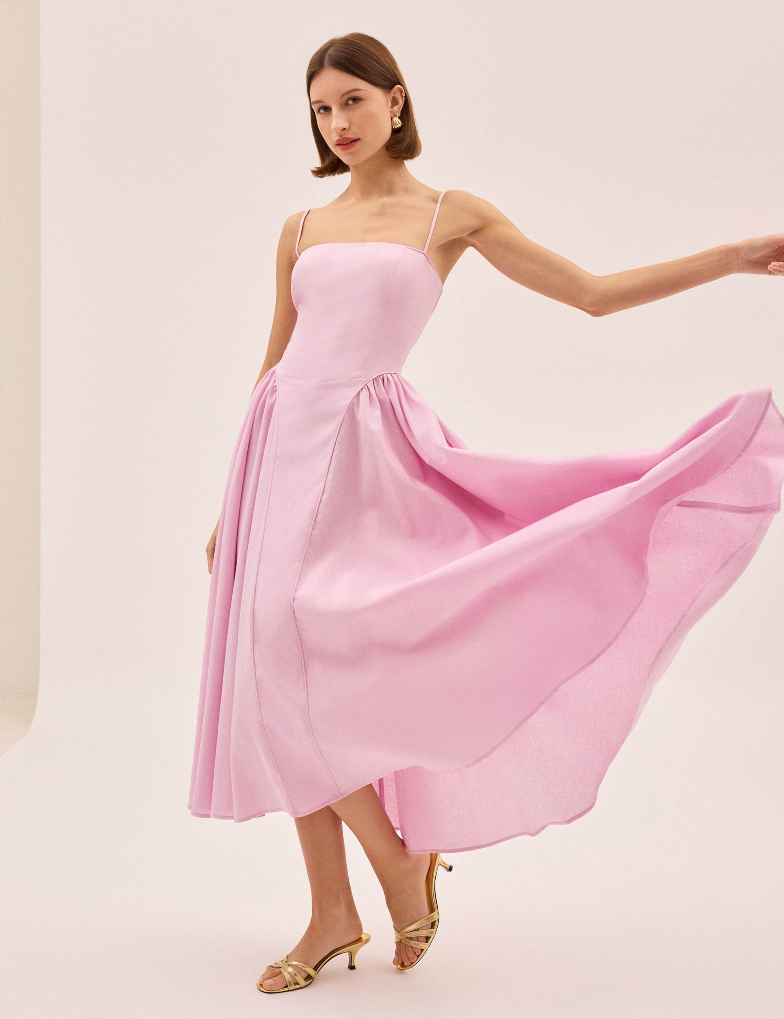 Cotton Linen Blend Square Neck Midi Dress 2 of 8