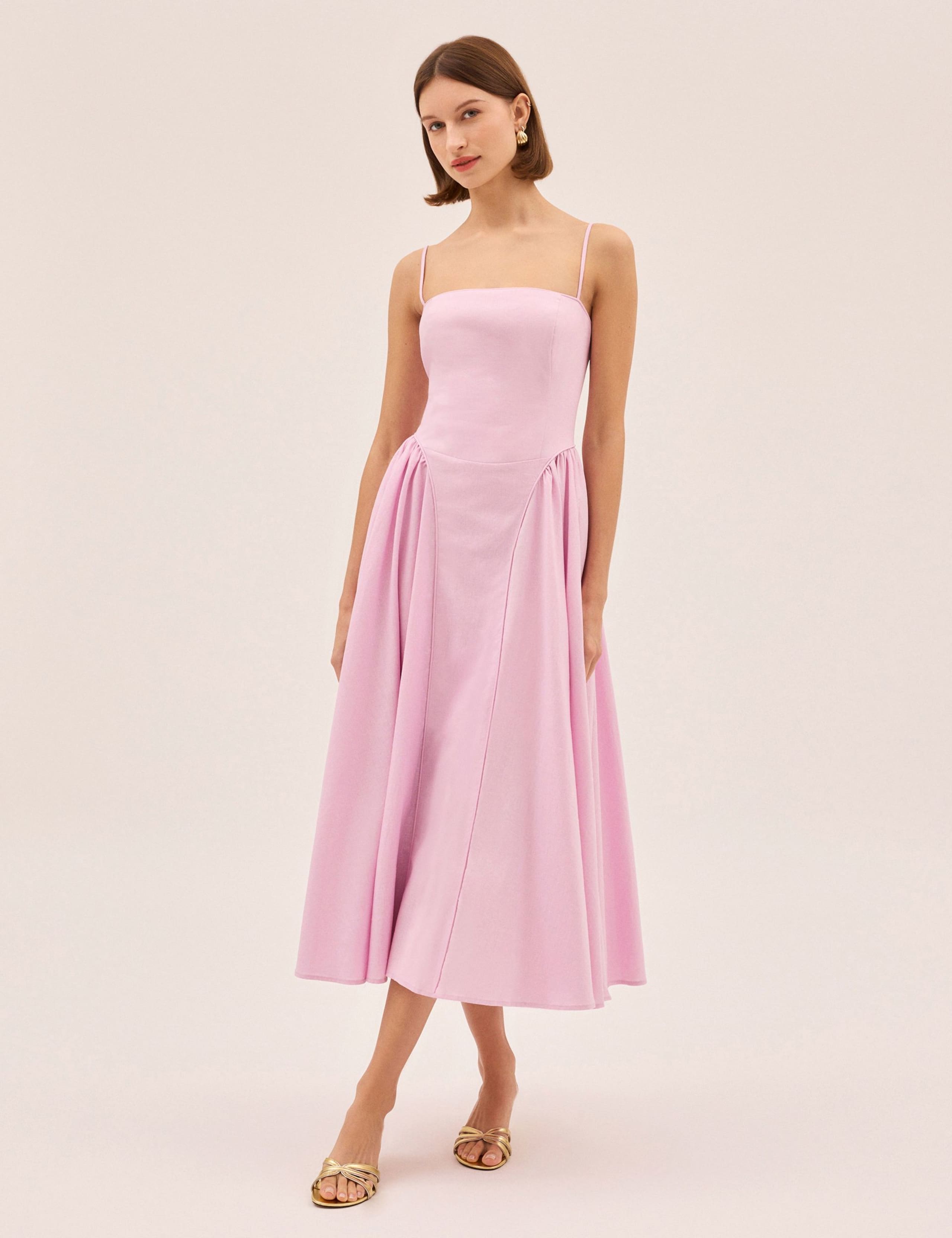 Cotton Linen Blend Square Neck Midi Dress 3 of 8