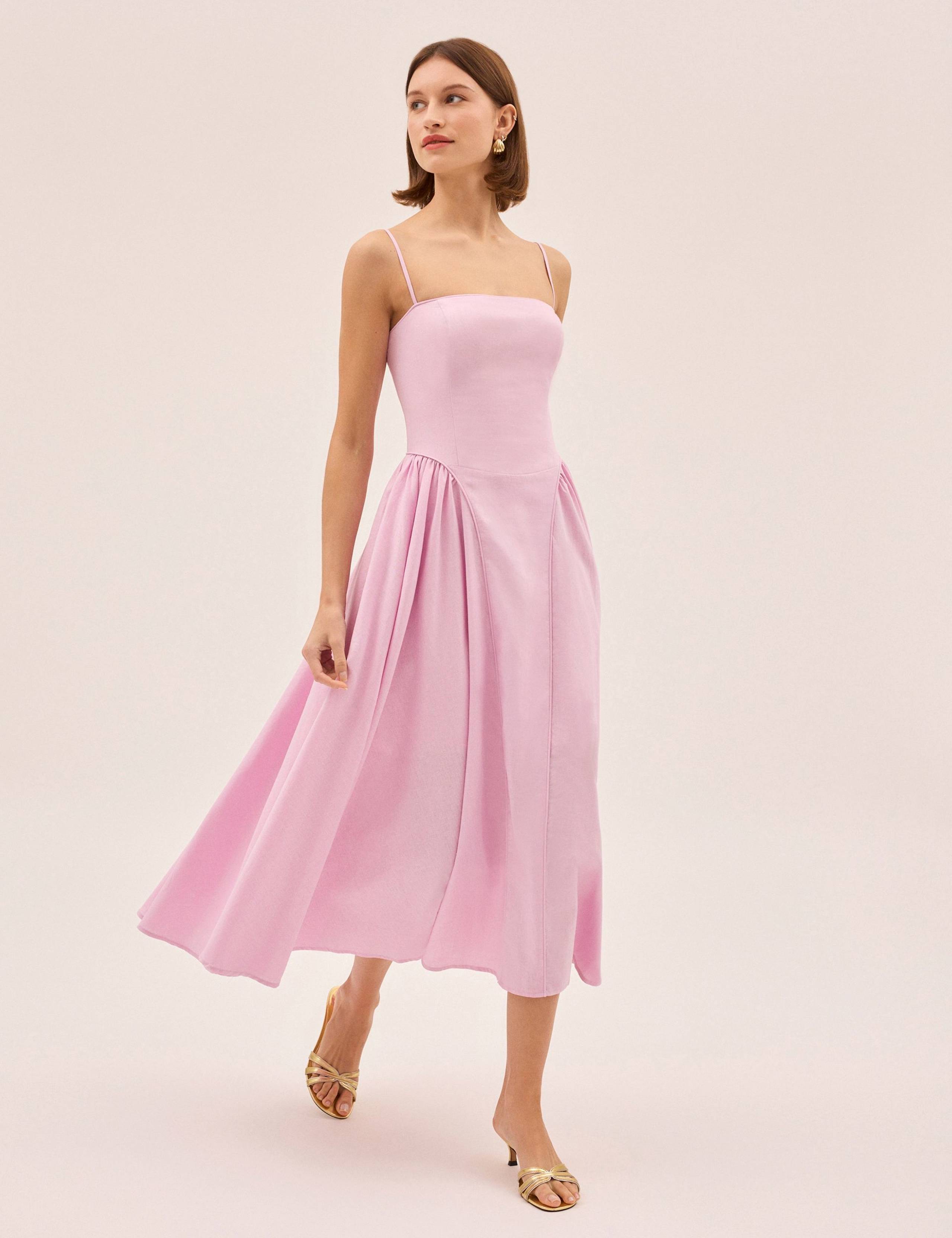 Cotton Linen Blend Square Neck Midi Dress 4 of 8