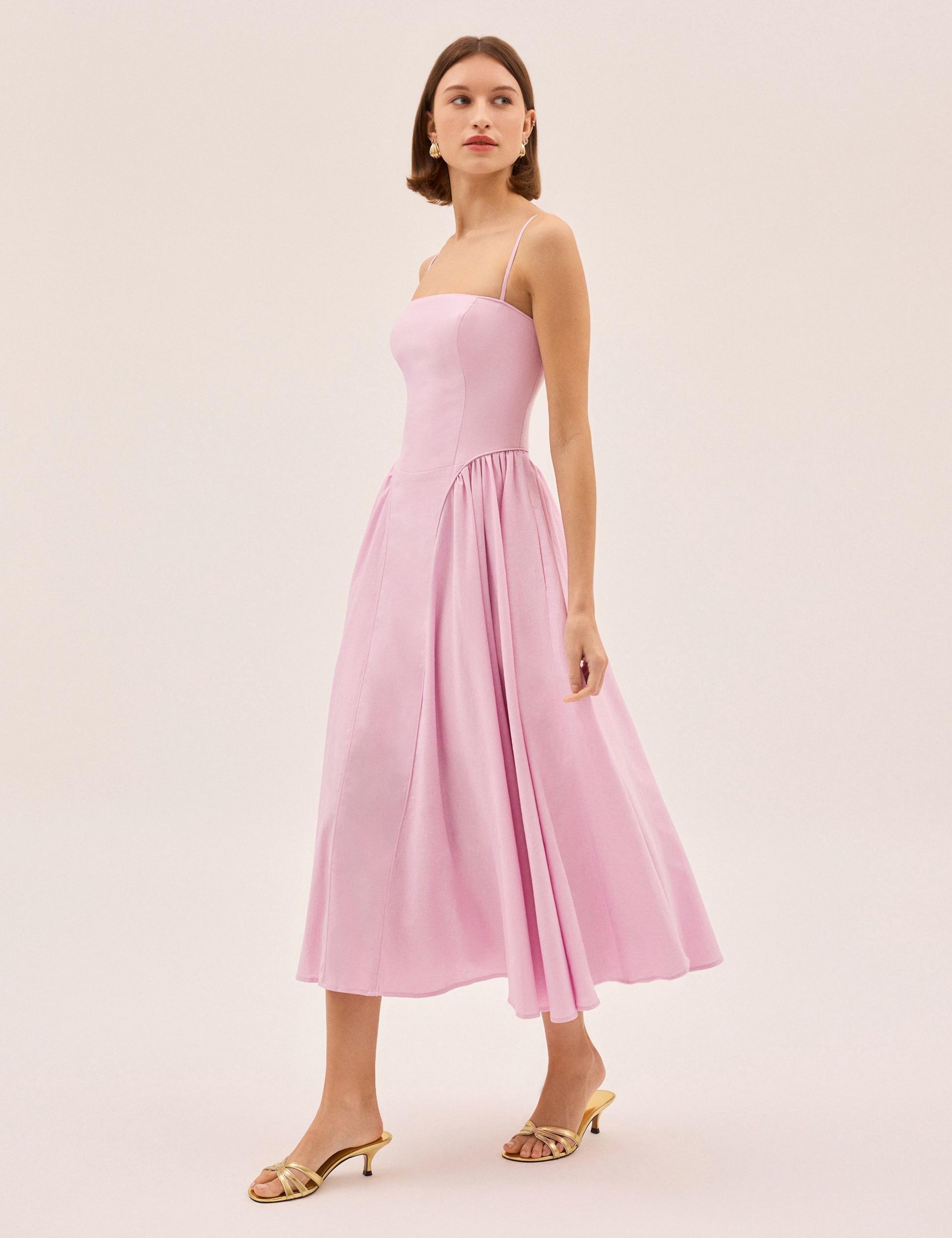 Cotton Linen Blend Square Neck Midi Dress 6 of 8