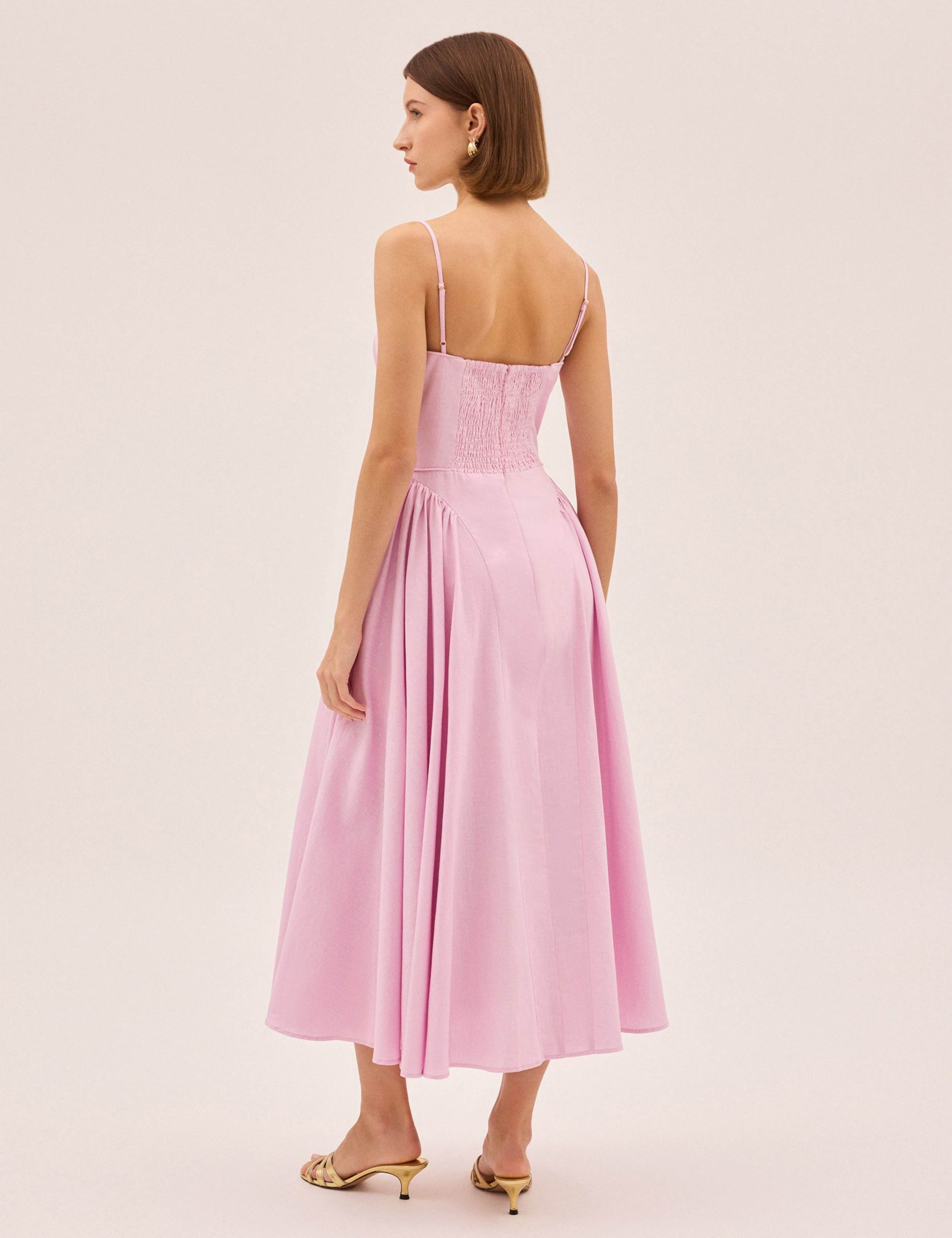 Cotton Linen Blend Square Neck Midi Dress 7 of 8