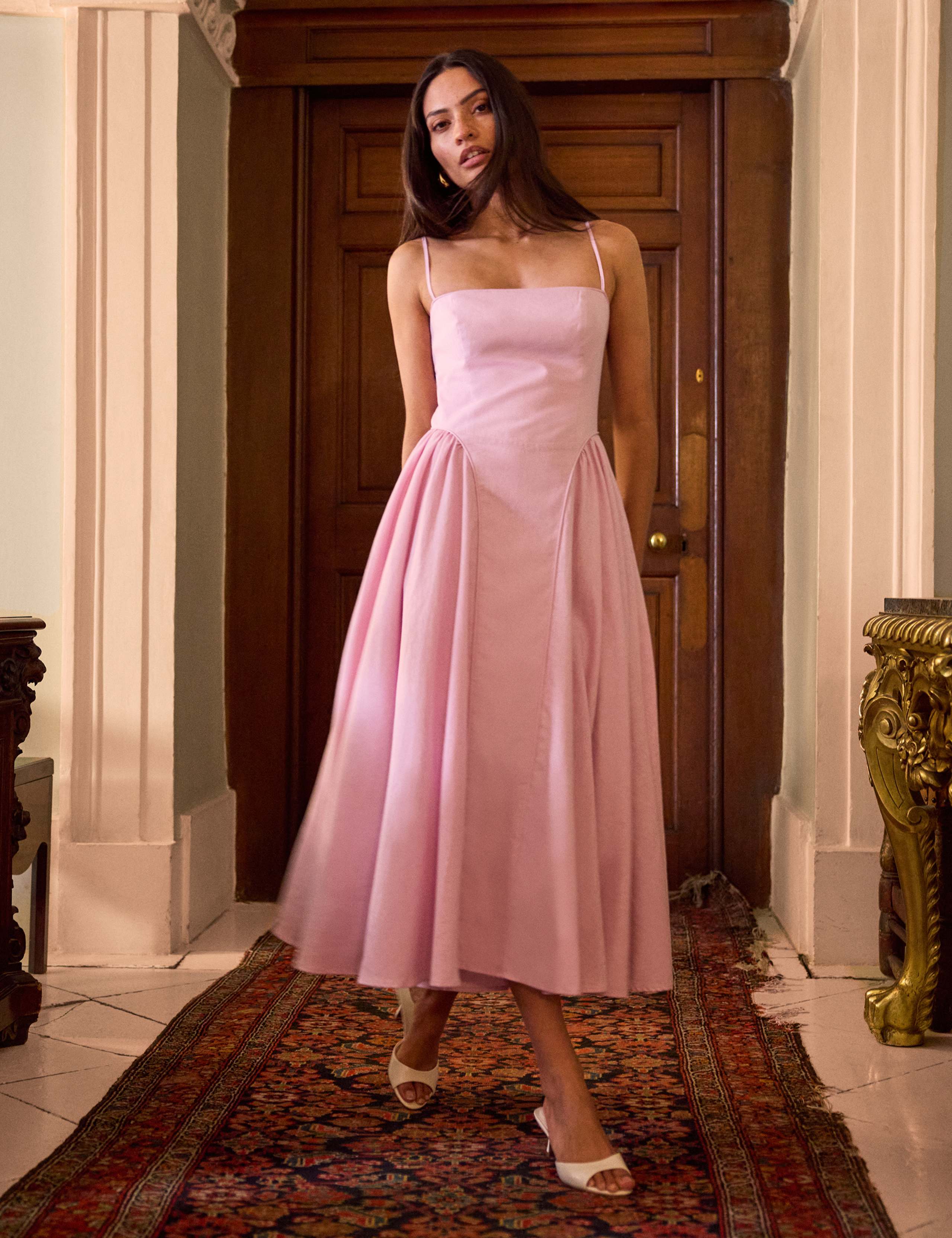 Cotton Linen Blend Square Neck Midi Dress 8 of 8