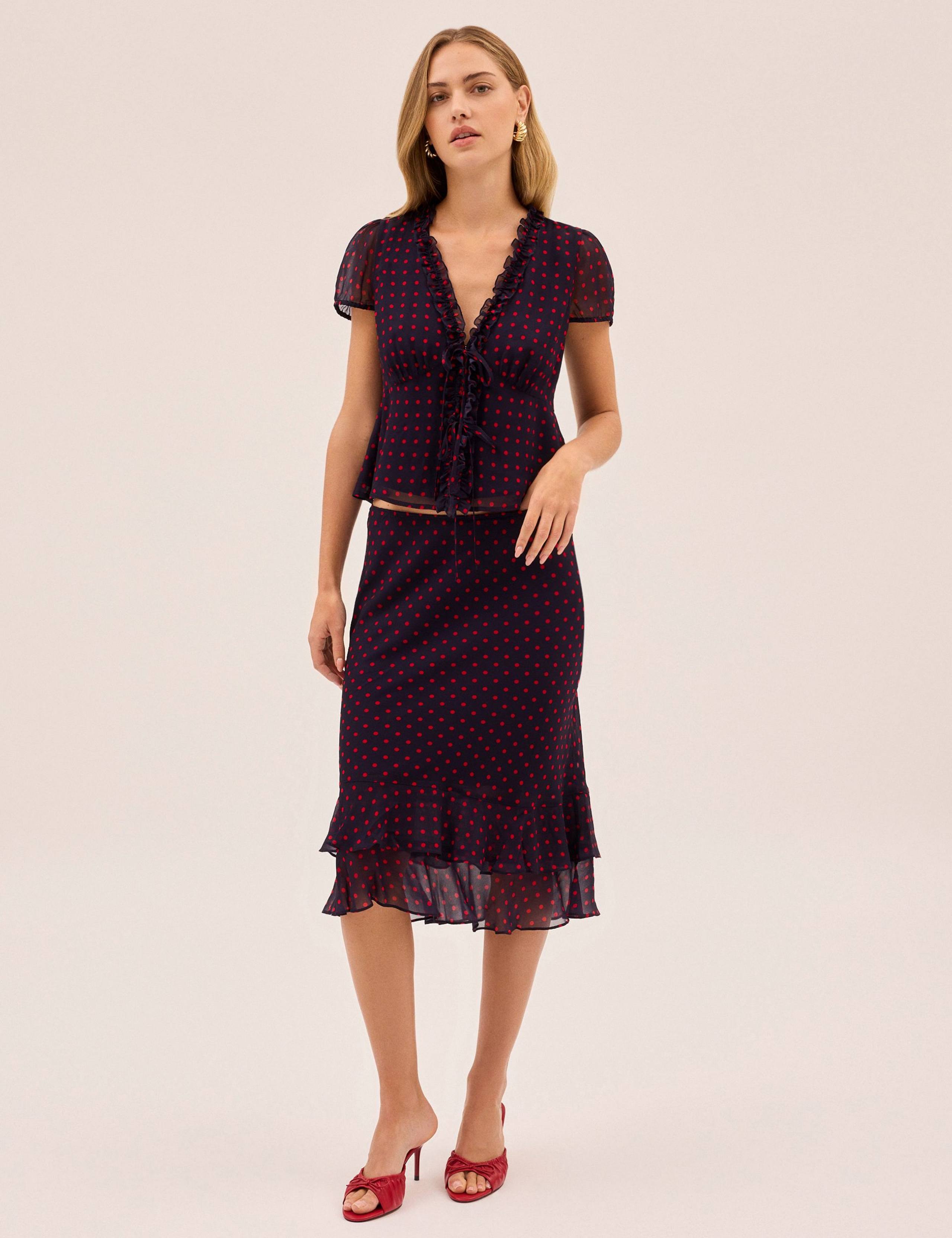 Pin Dot Print Chiffon Slip Skirt 2 of 4