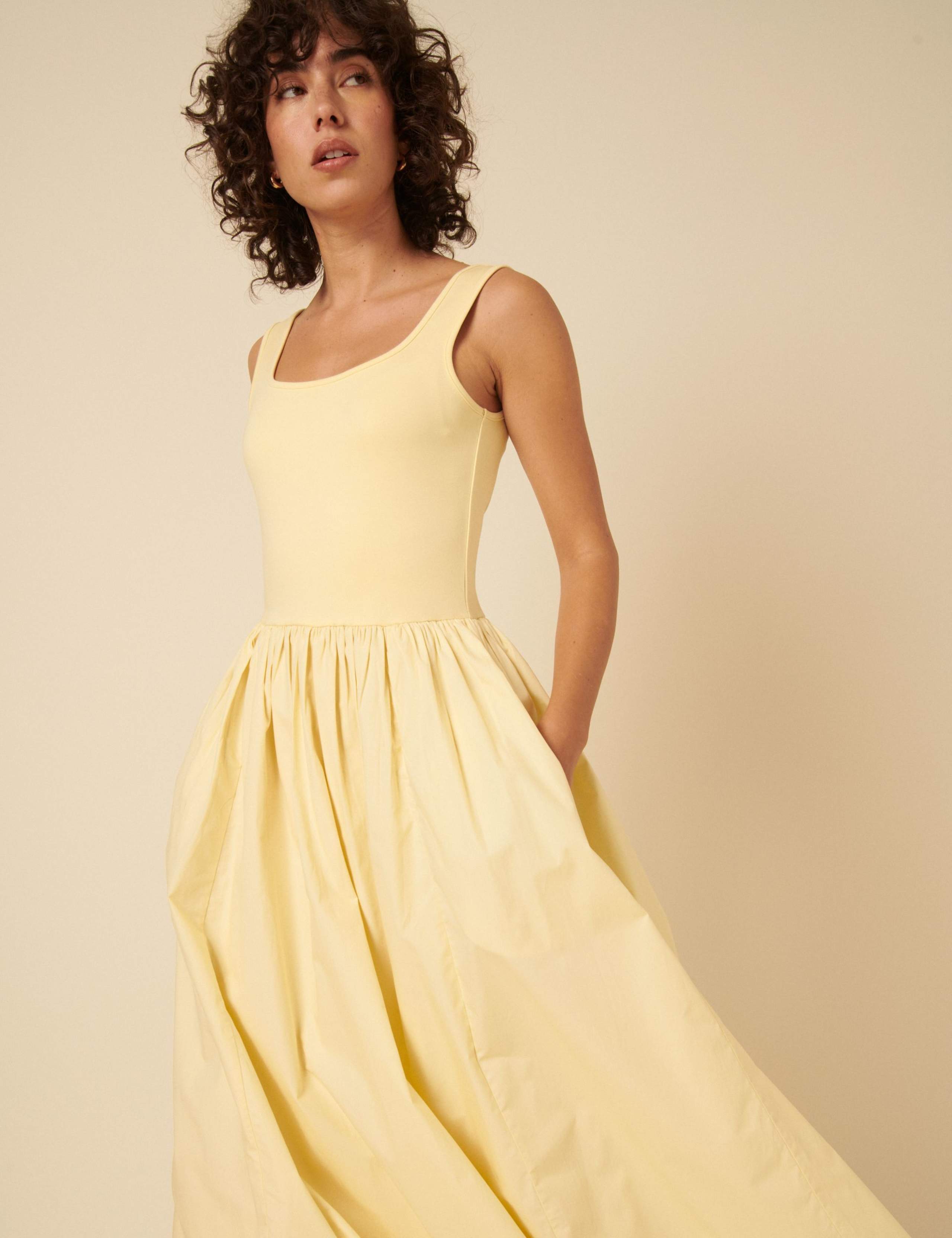 Cotton Rich Scoop Neck Midi Waisted Dress 3 of 4