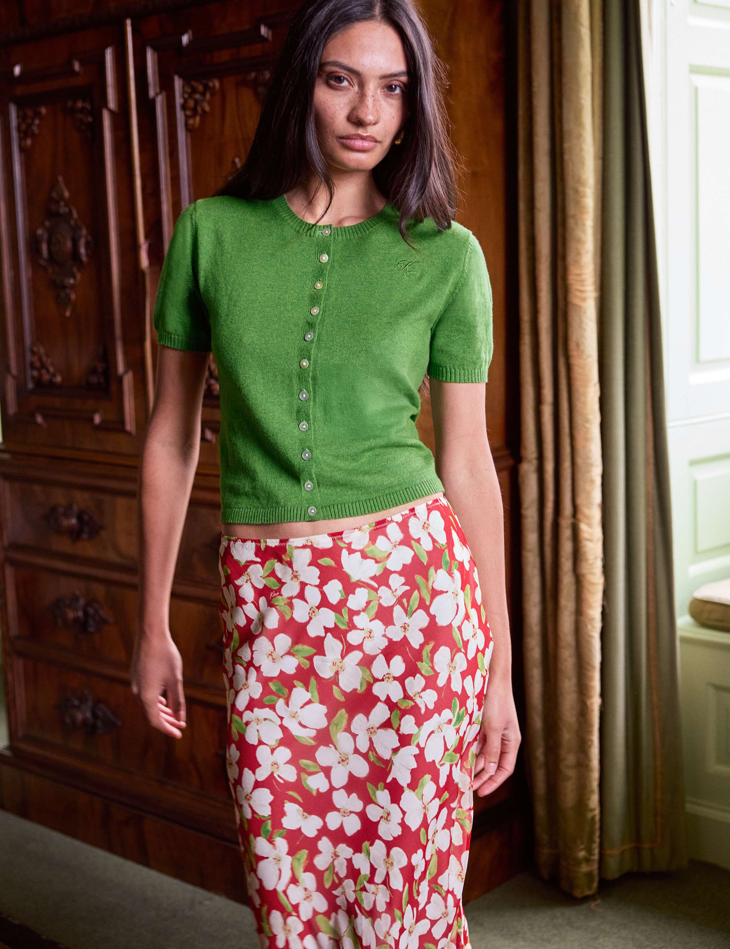 Cotton Rich Embroidered Crew Neck Cardigan 8 of 8