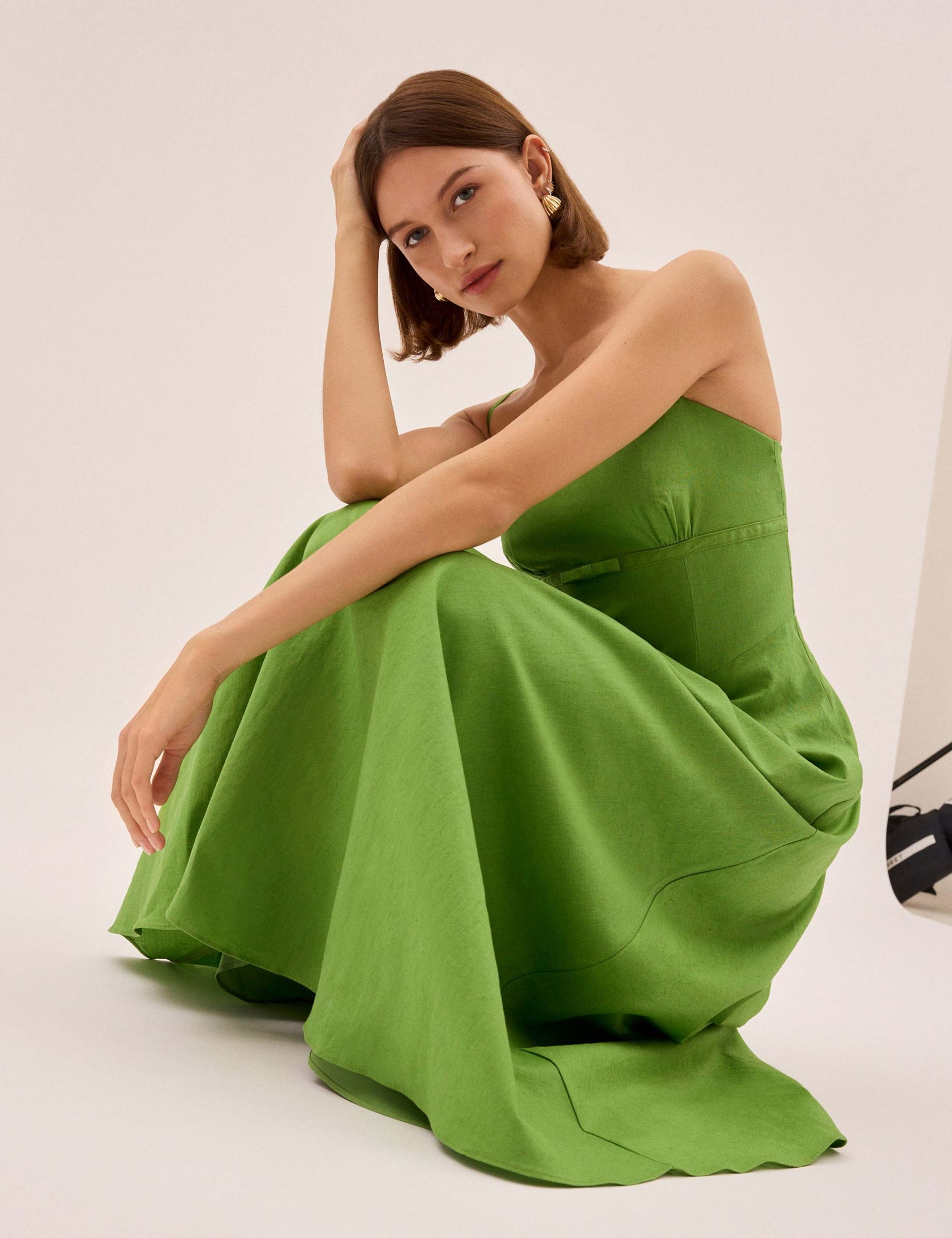 Cotton Linen Blend Square Neck Midi Dress 2 of 5