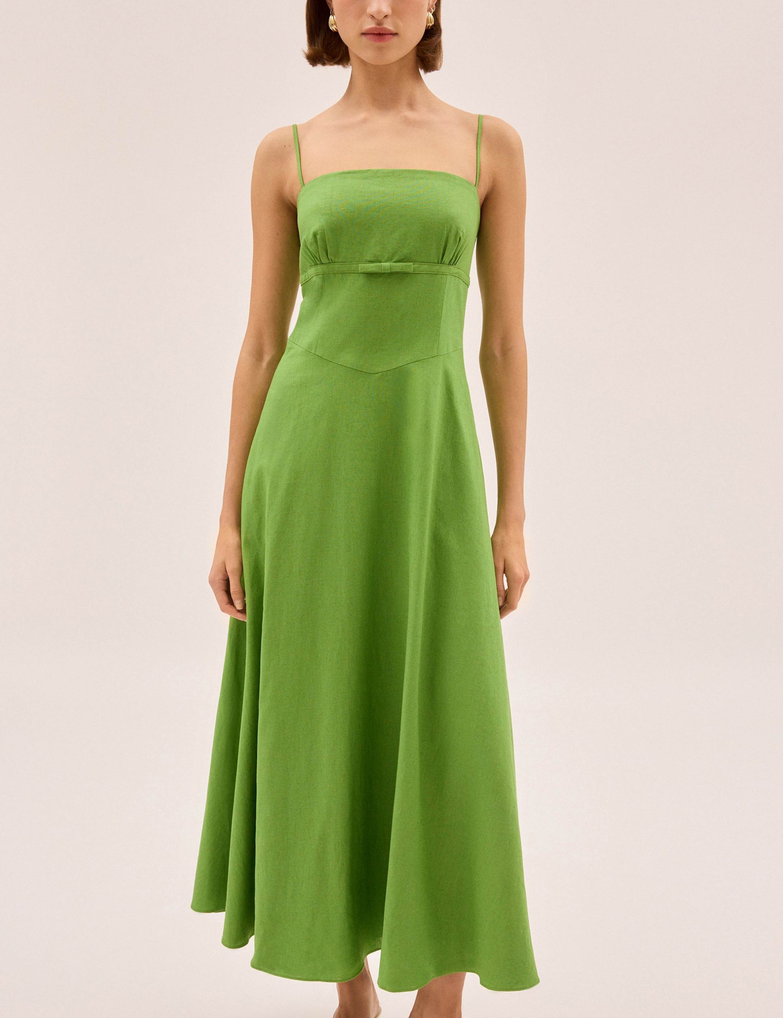 Cotton Linen Blend Square Neck Midi Dress 3 of 5