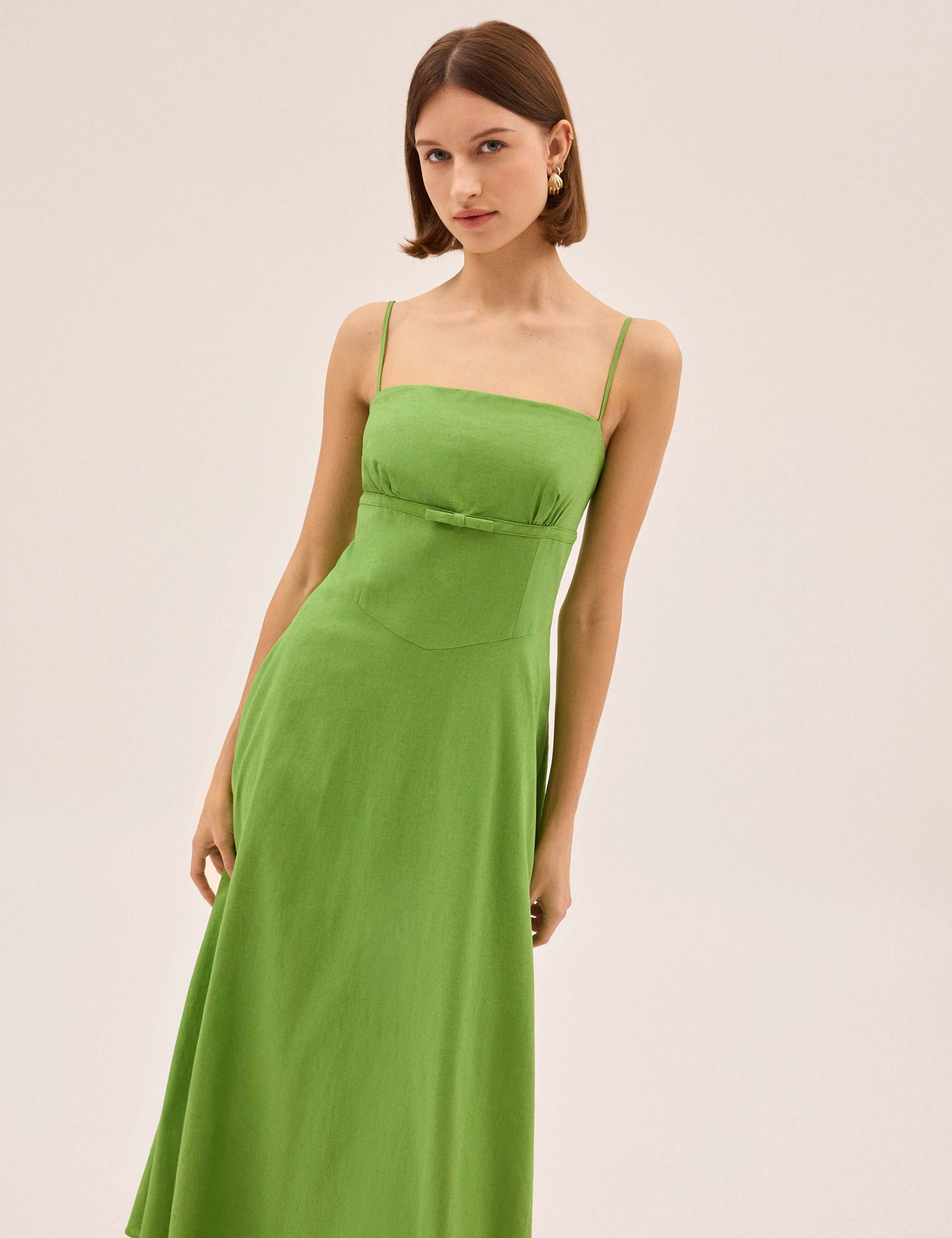 Cotton Linen Blend Square Neck Midi Dress 4 of 5