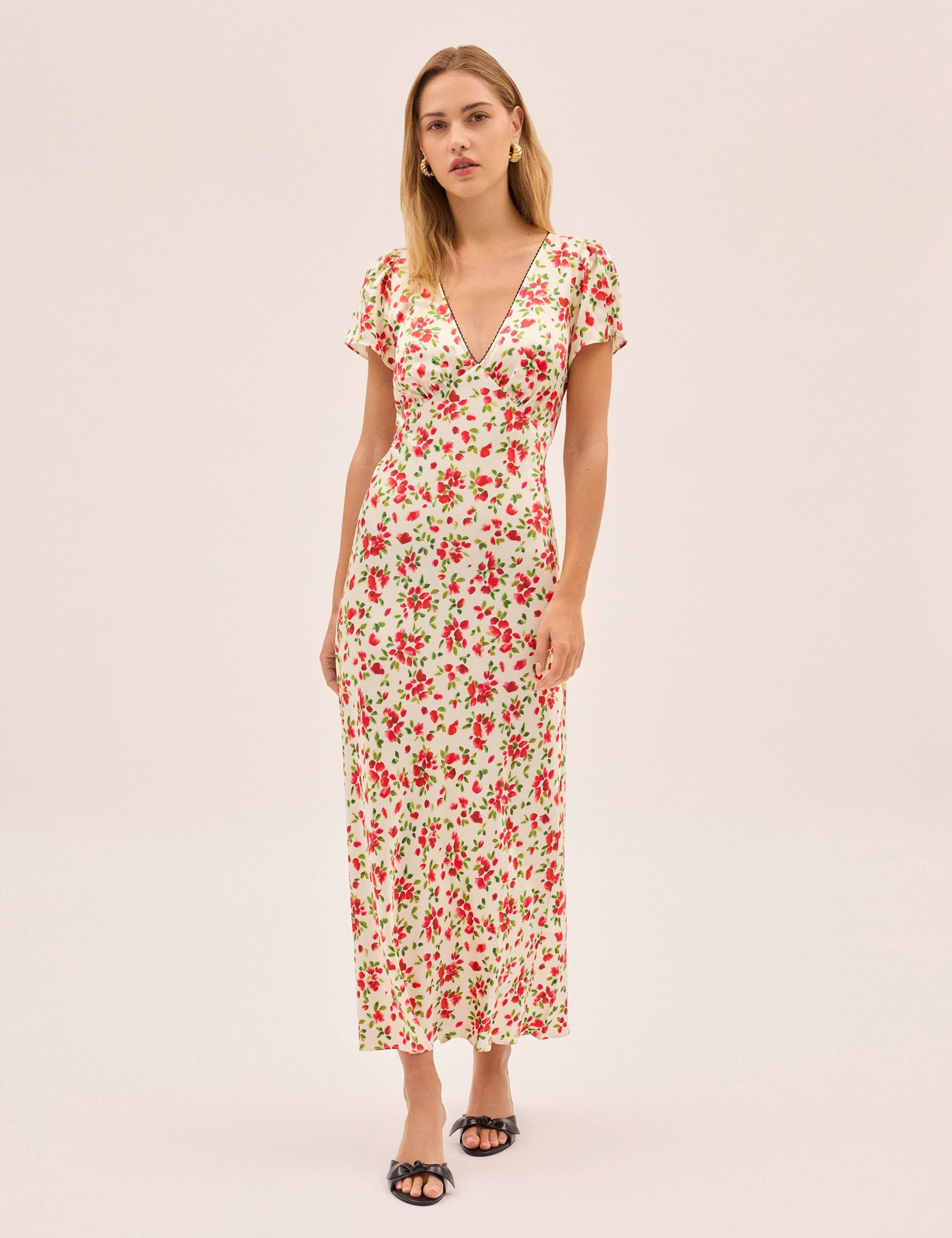 Floral V-Neck Midi Tea Dress 2 of 6