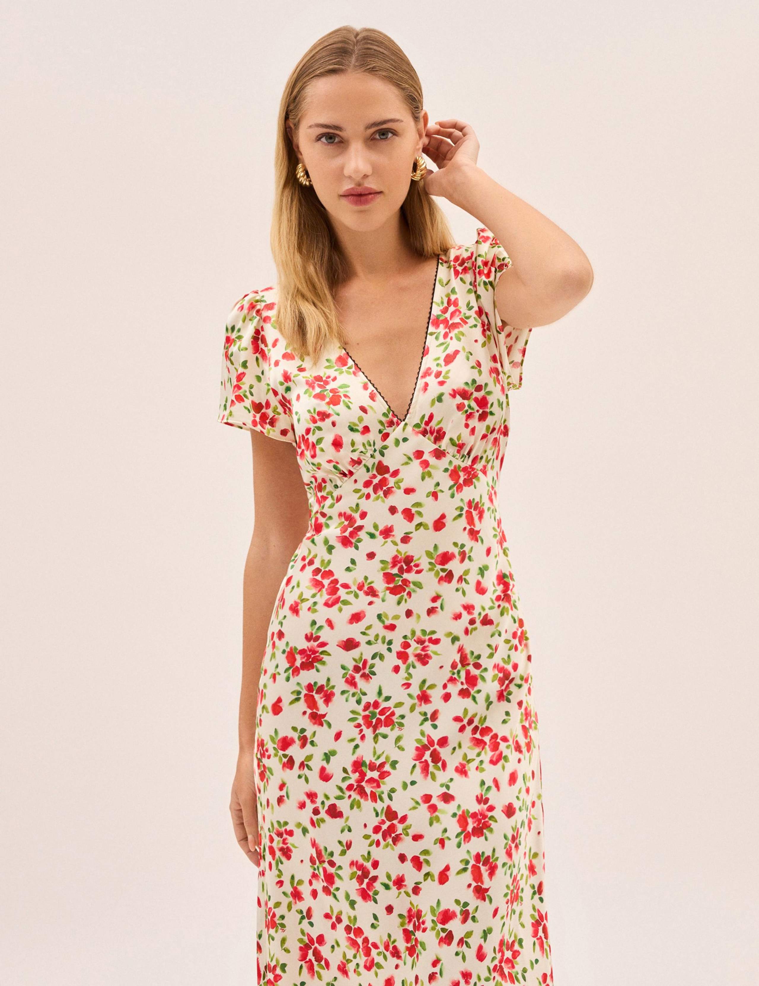 Floral V-Neck Midi Tea Dress 3 of 6