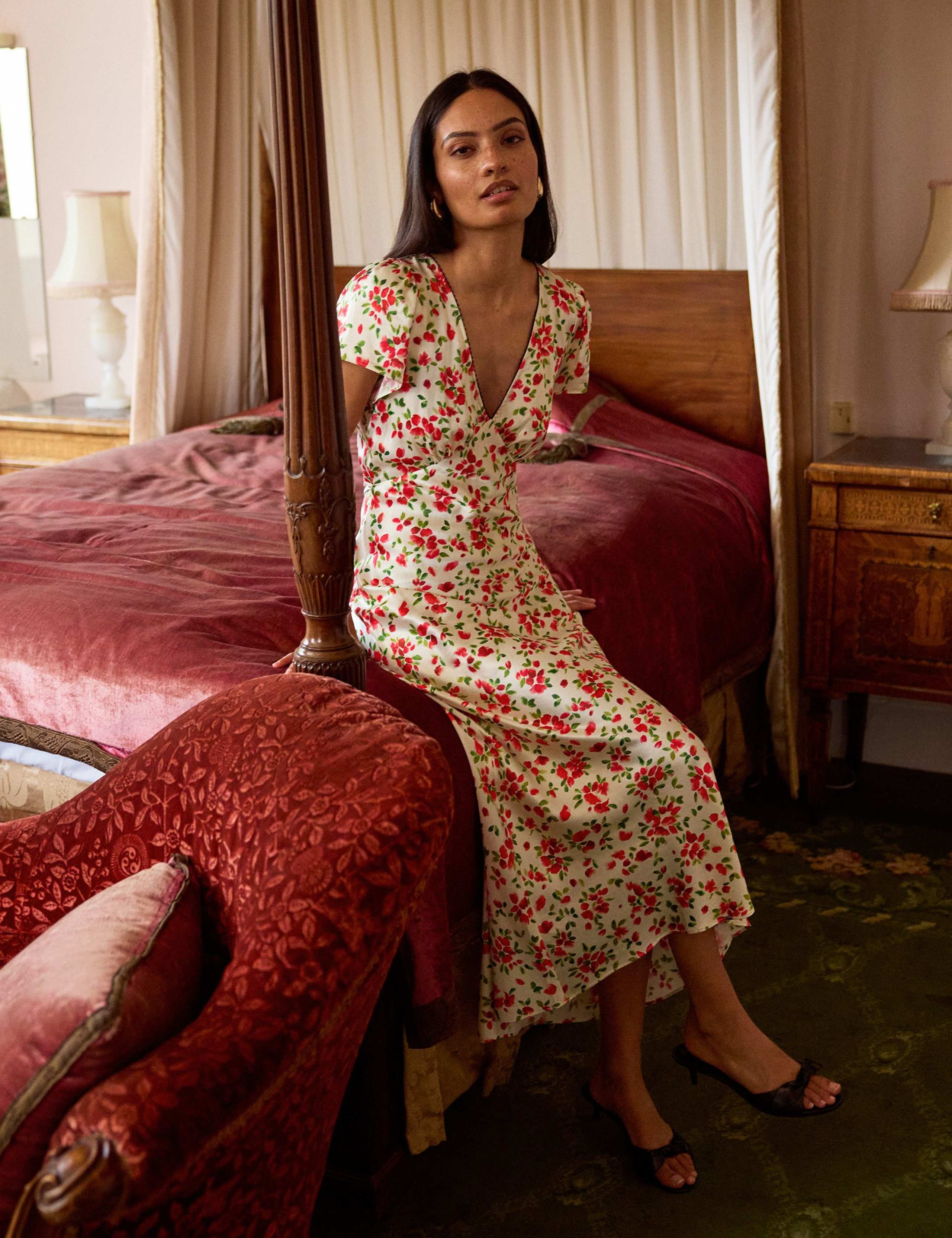 Floral V-Neck Midi Tea Dress 4 of 6