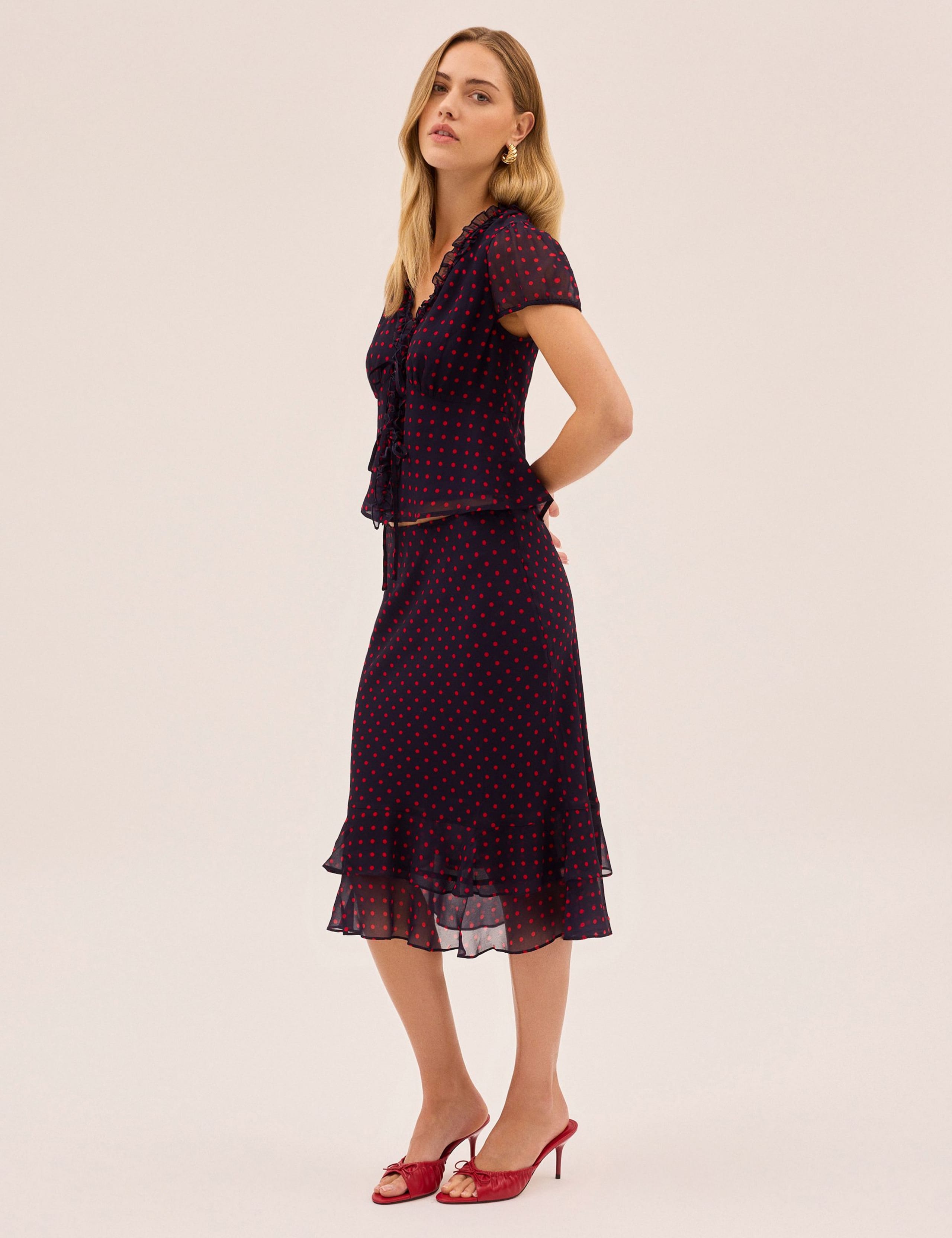 Polka Dot V-Neck Tie Detail Blouse 4 of 5