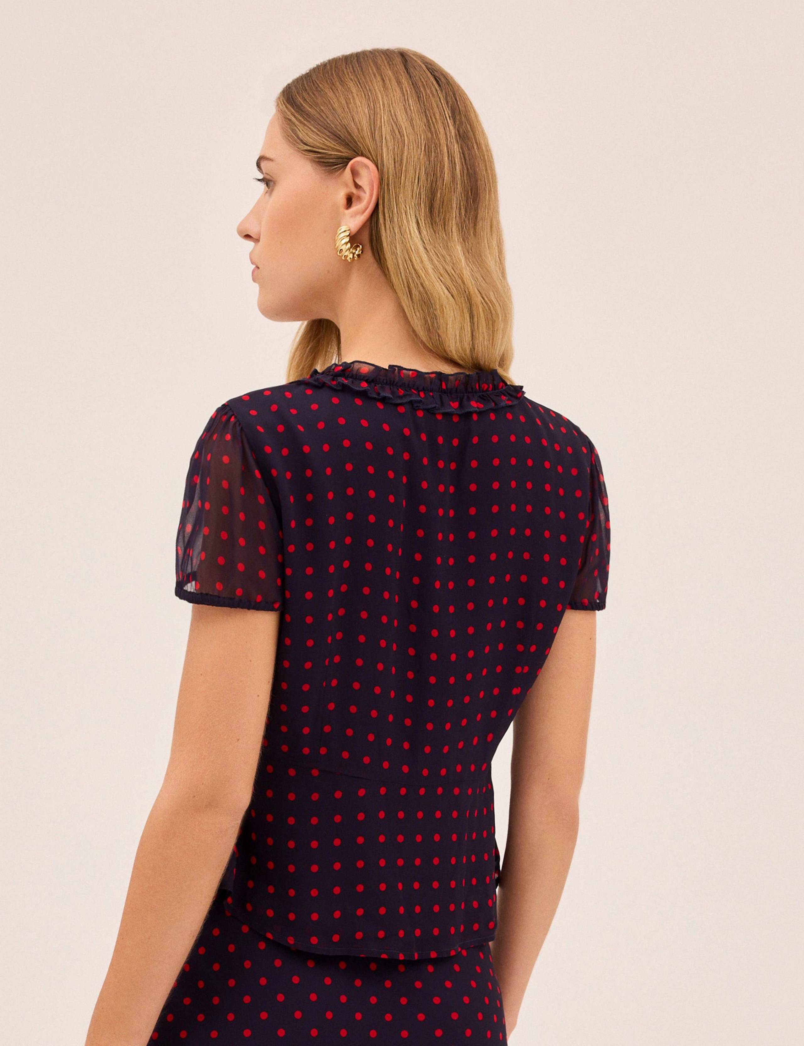 Polka Dot V-Neck Tie Detail Blouse 5 of 5