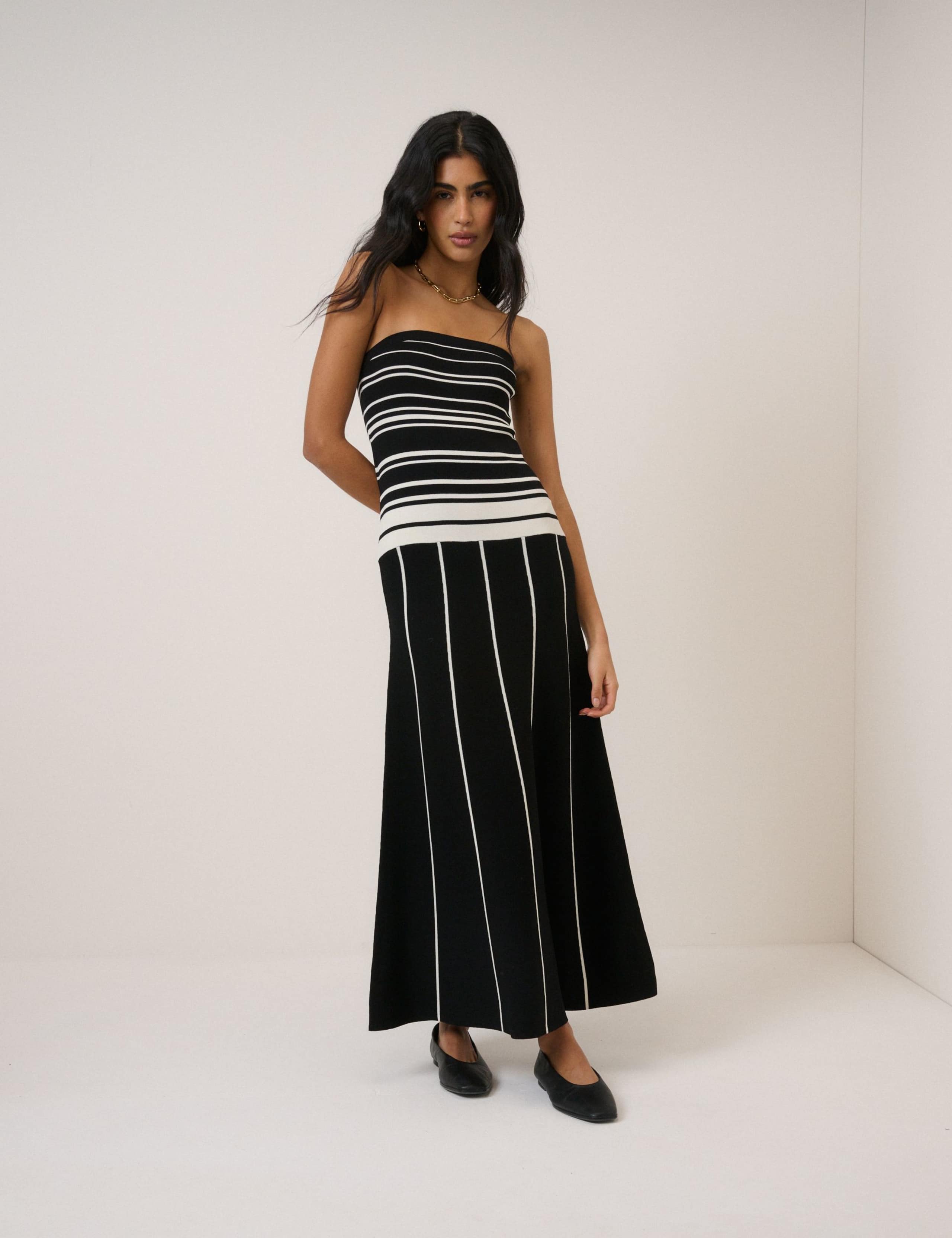 Striped Bandeau Knitted Waisted Dress 2 of 6