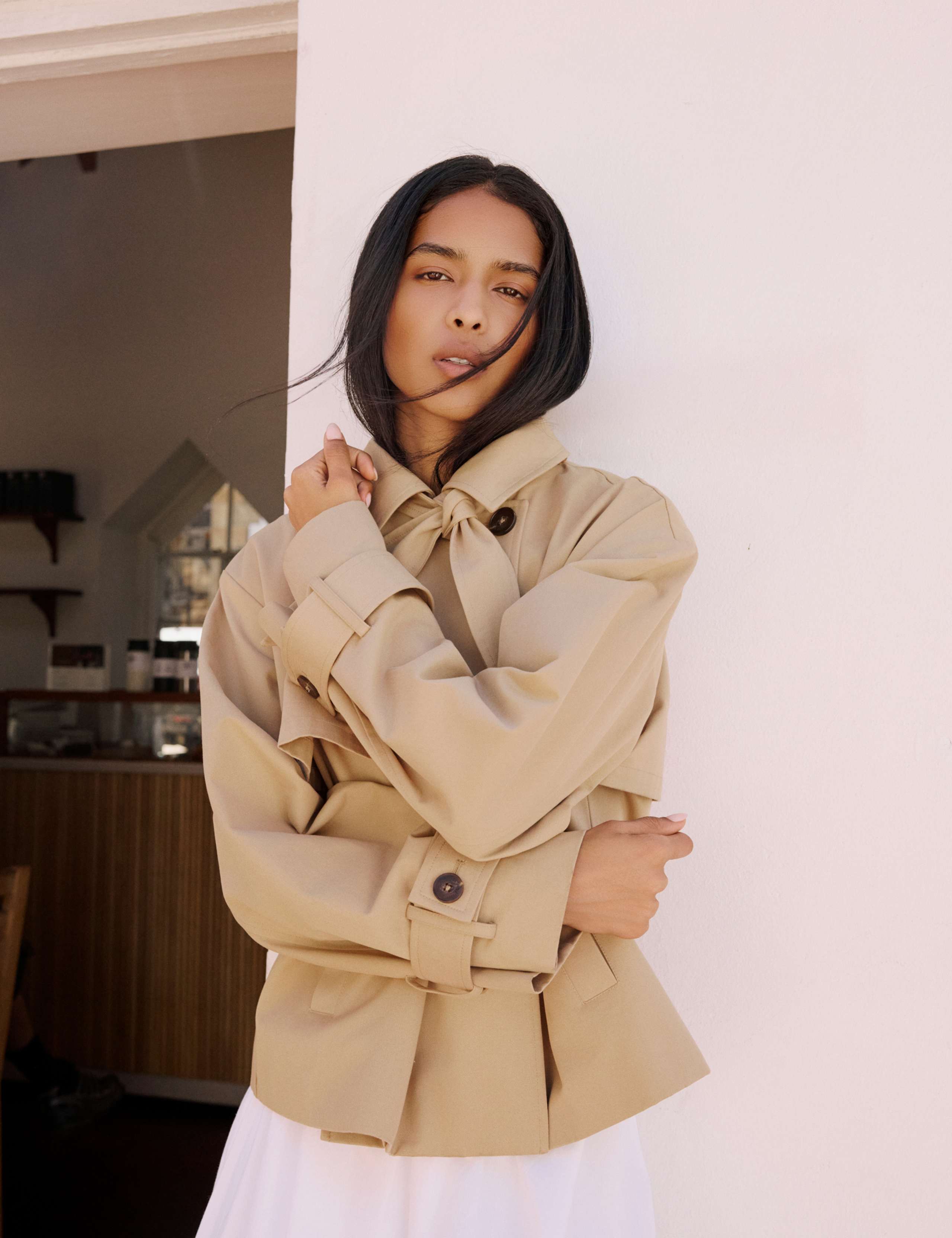 Pure Cotton Cropped Trench Coat 2 of 6