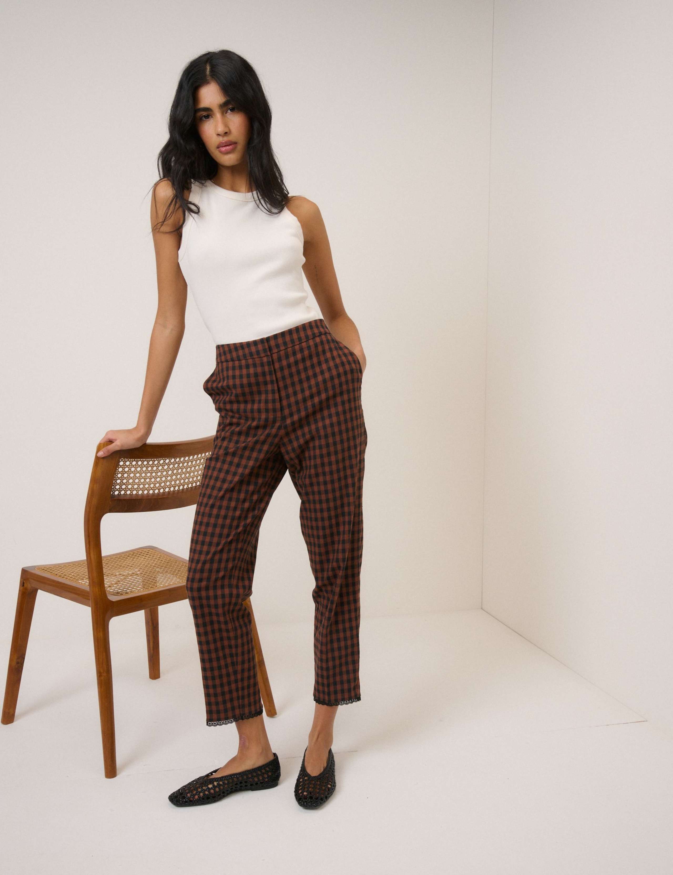 Cotton Rich Gingham Tapered Cropped Trousers 5 of 6