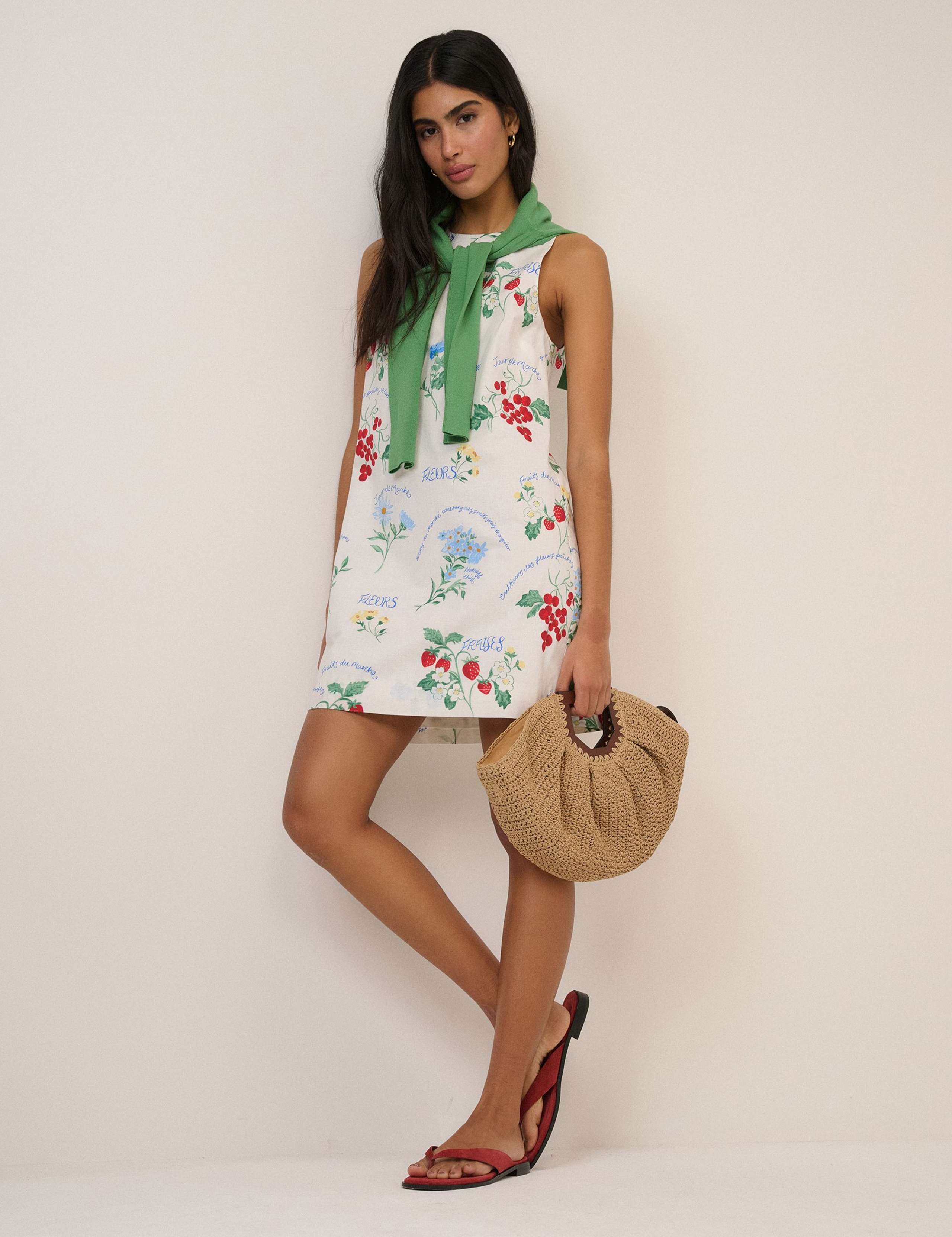 Cotton Rich Printed Crew Neck Mini Shift Dress 1 of 6