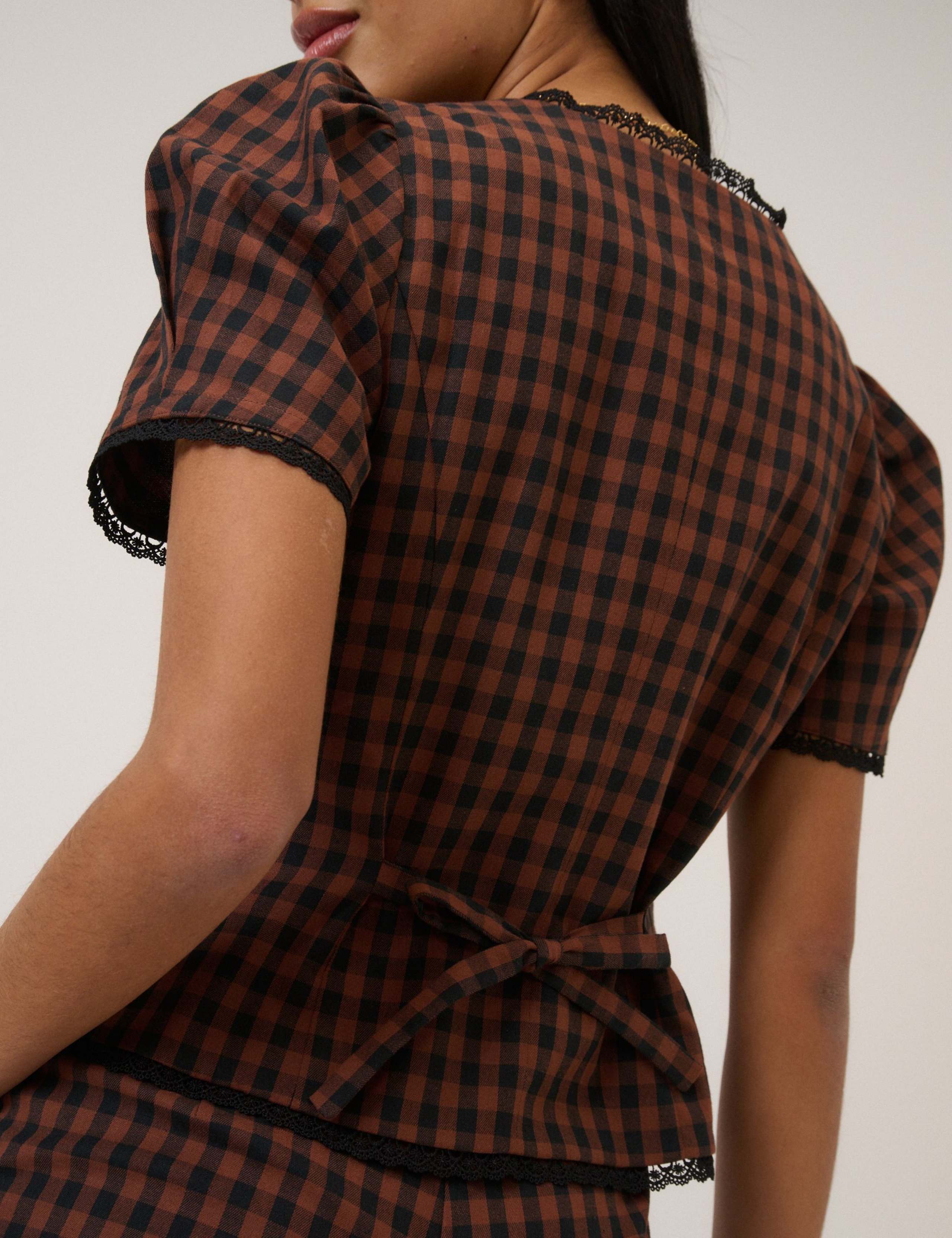 Cotton Rich Checked Puff Sleeve Top 6 of 7
