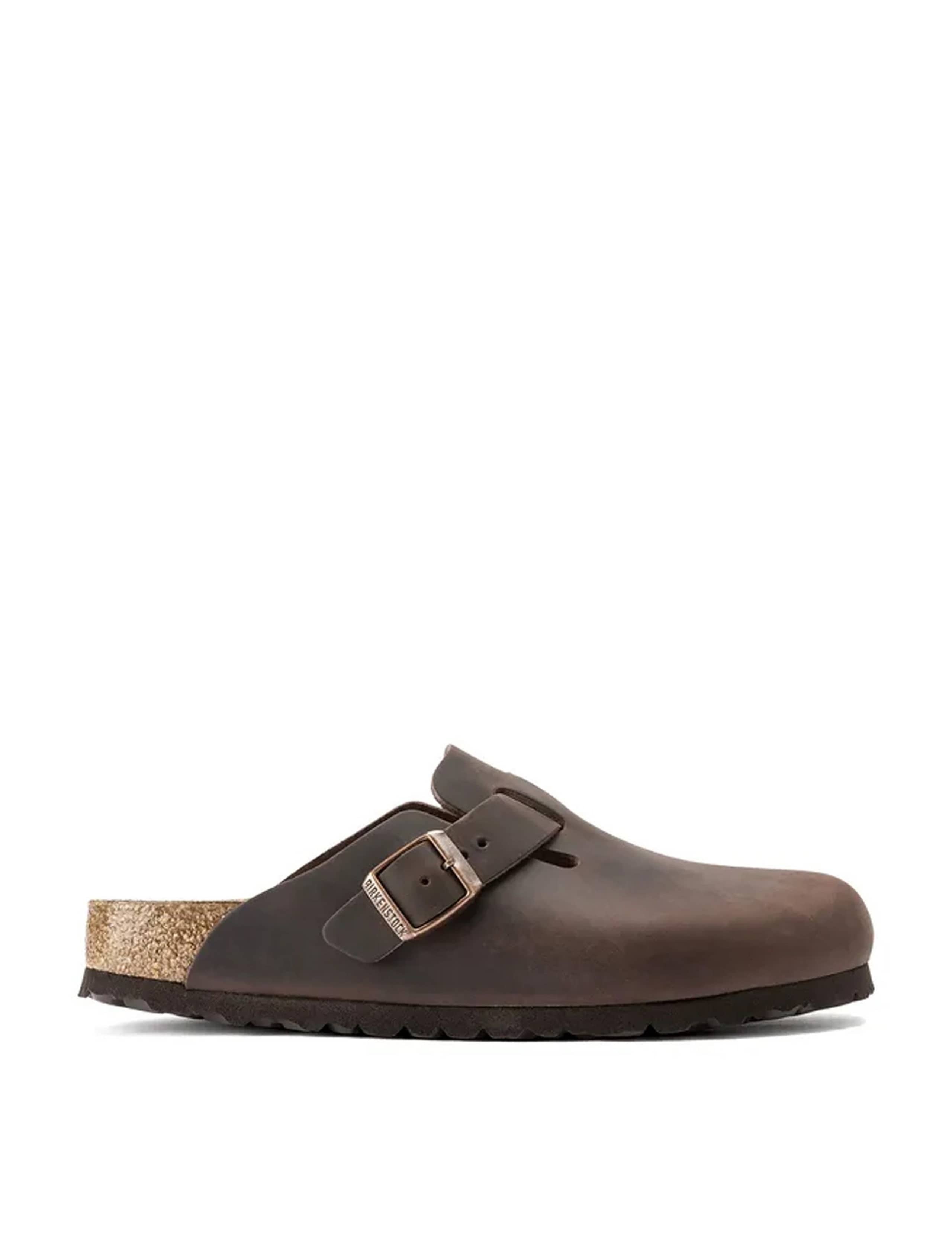 Boston Leather Buckle Flat Footbed Clogs 1 of 3