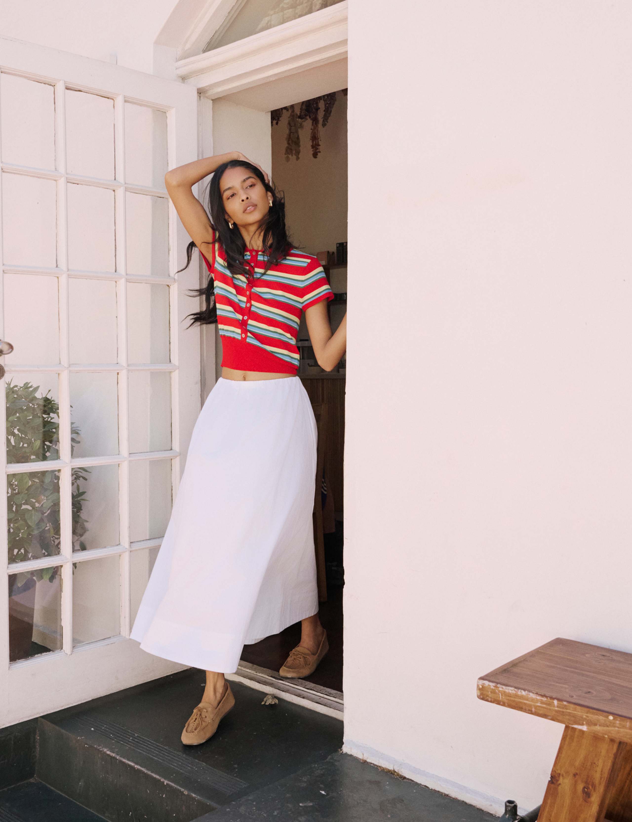 Striped Collared Button Through Knitted Top 2 of 7