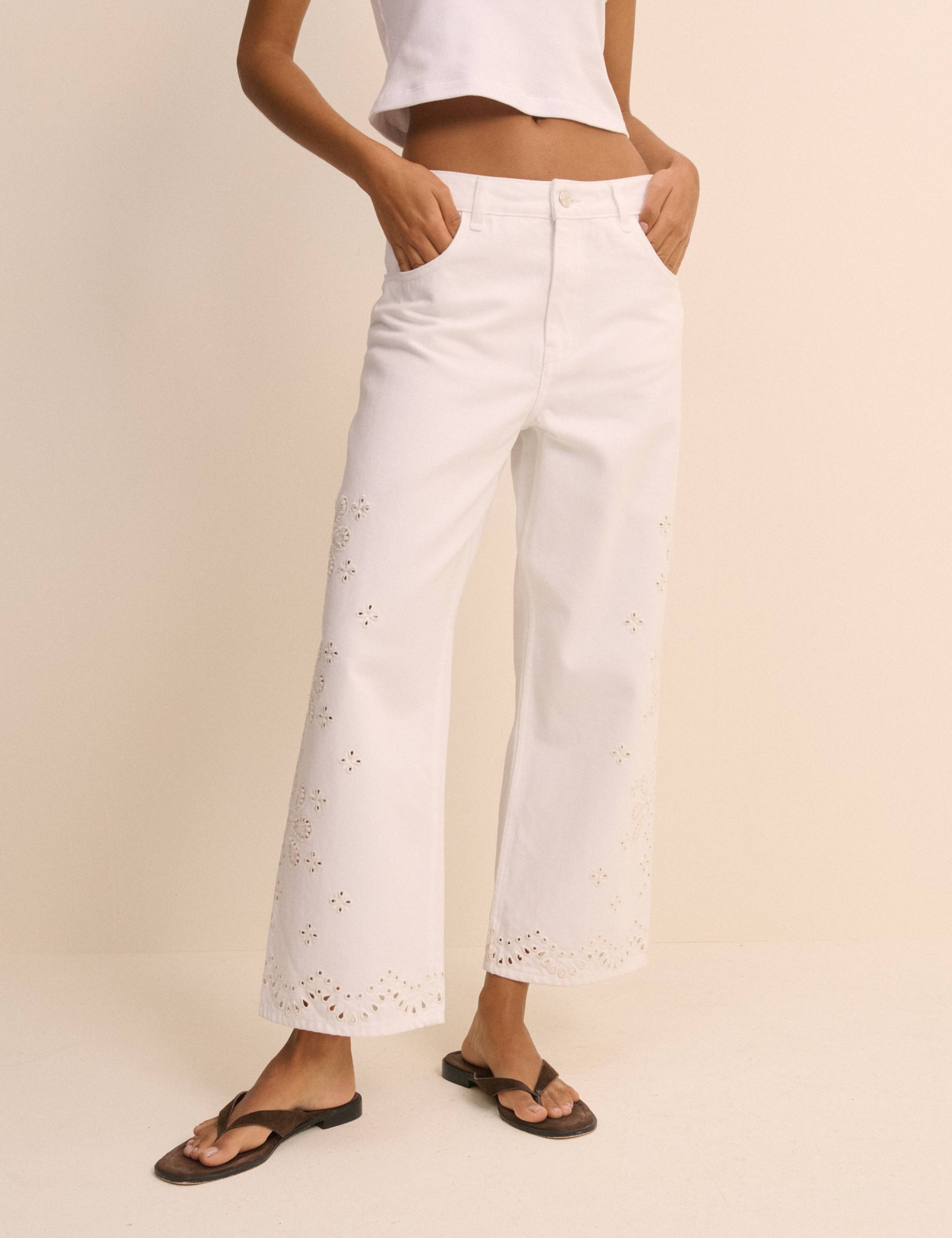 Boyfriend Mid Rise Embroidered Jeans 1 of 5