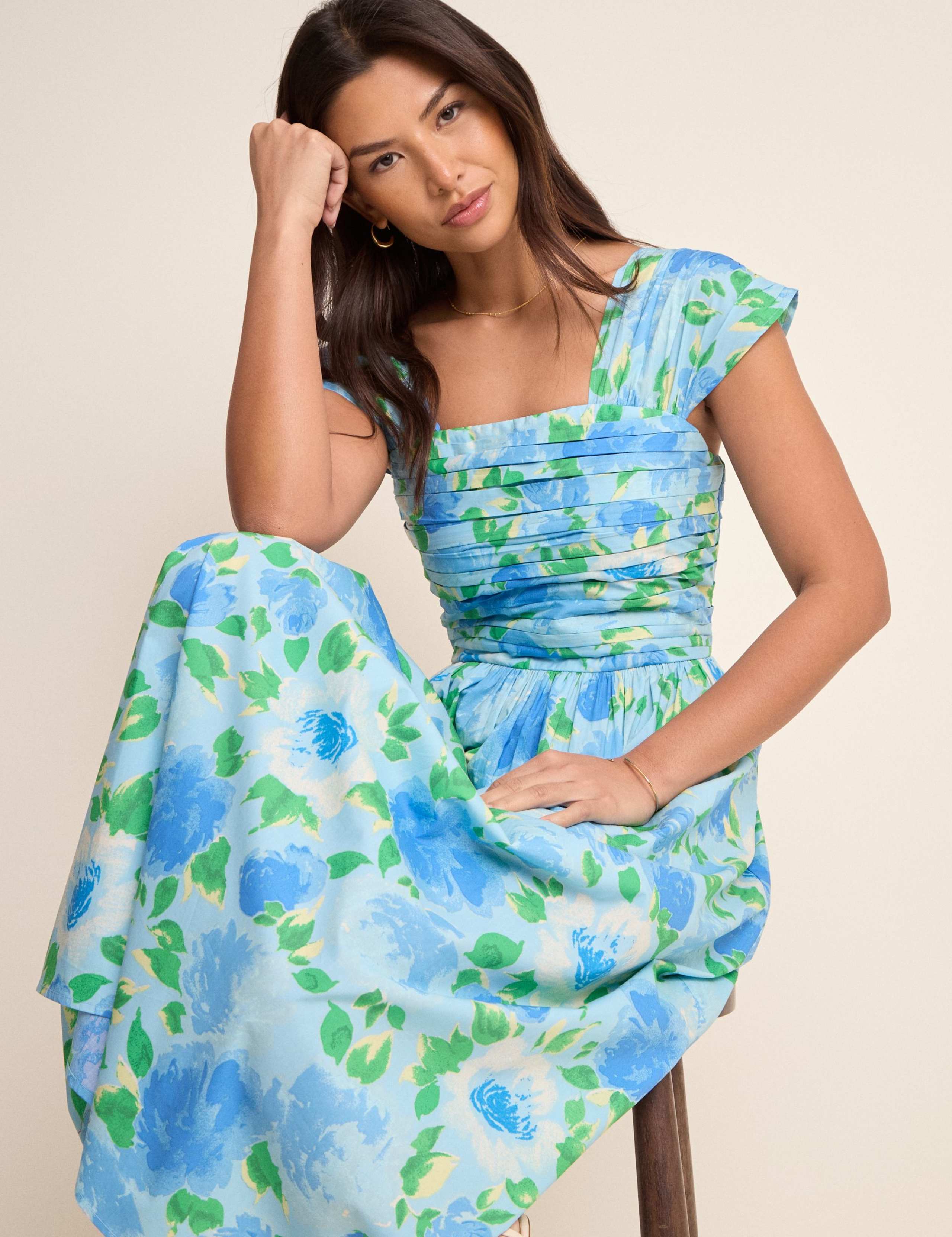 Pure Cotton Floral Square Neck Midaxi Dress 1 of 5