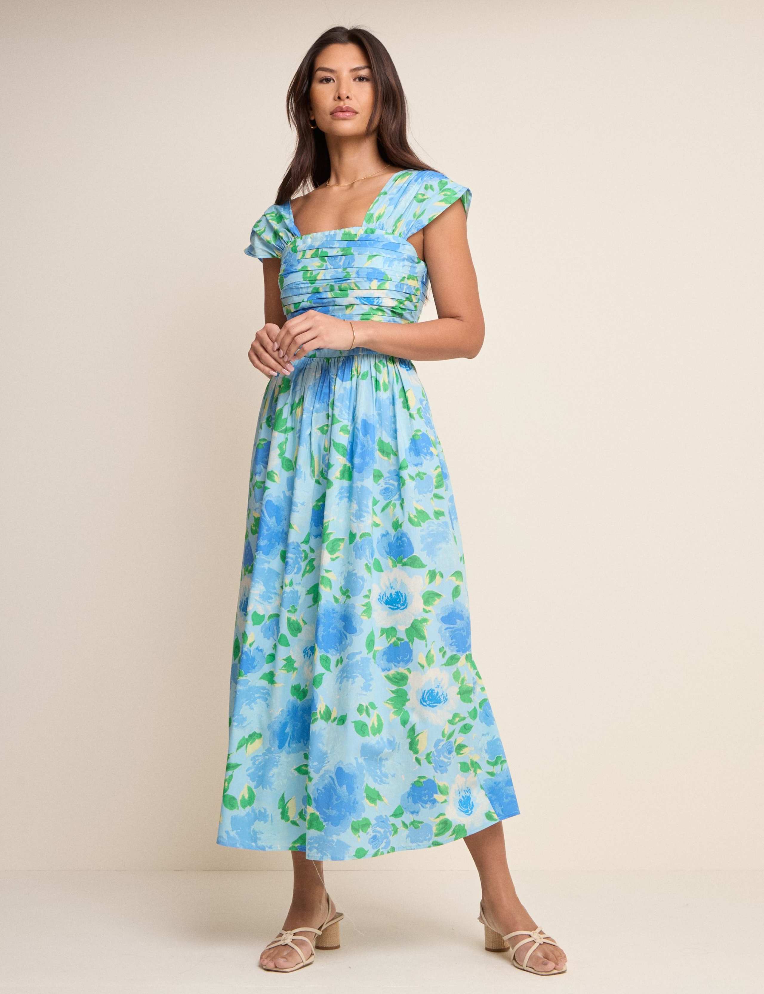 Pure Cotton Floral Square Neck Midaxi Dress 2 of 5