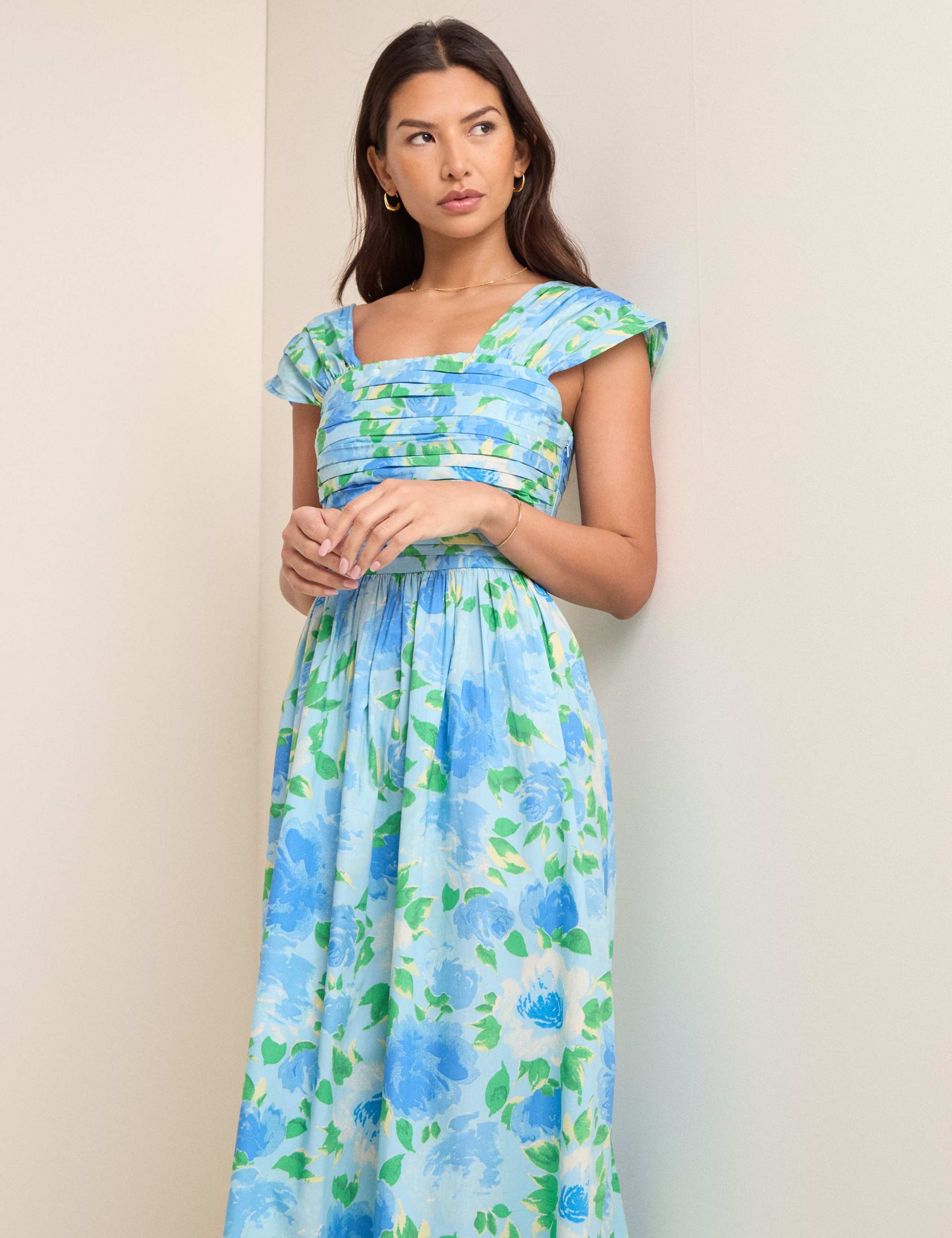 Pure Cotton Floral Square Neck Midaxi Dress 3 of 5