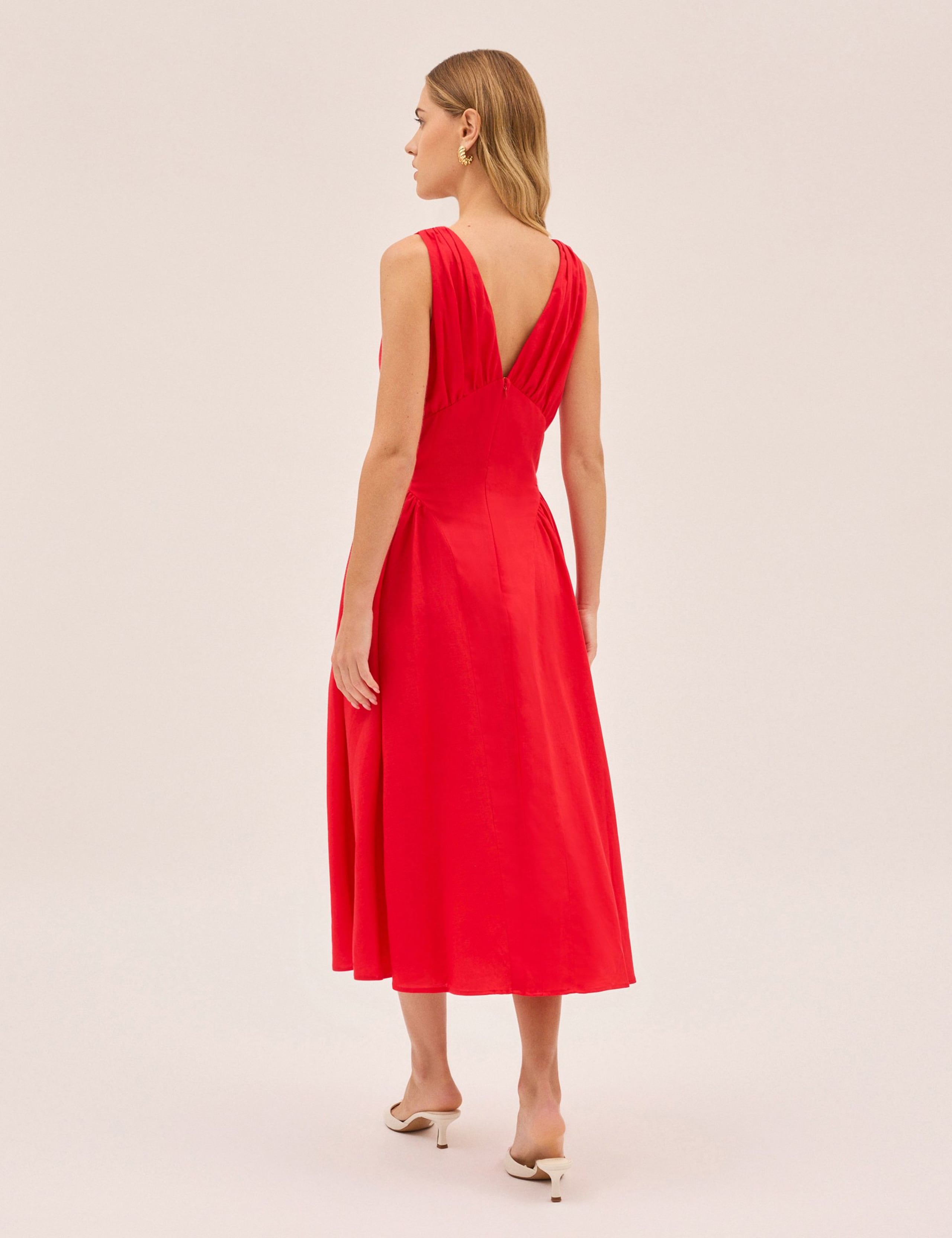 V-Neck Midi Waisted Dress with Linen 6 of 6