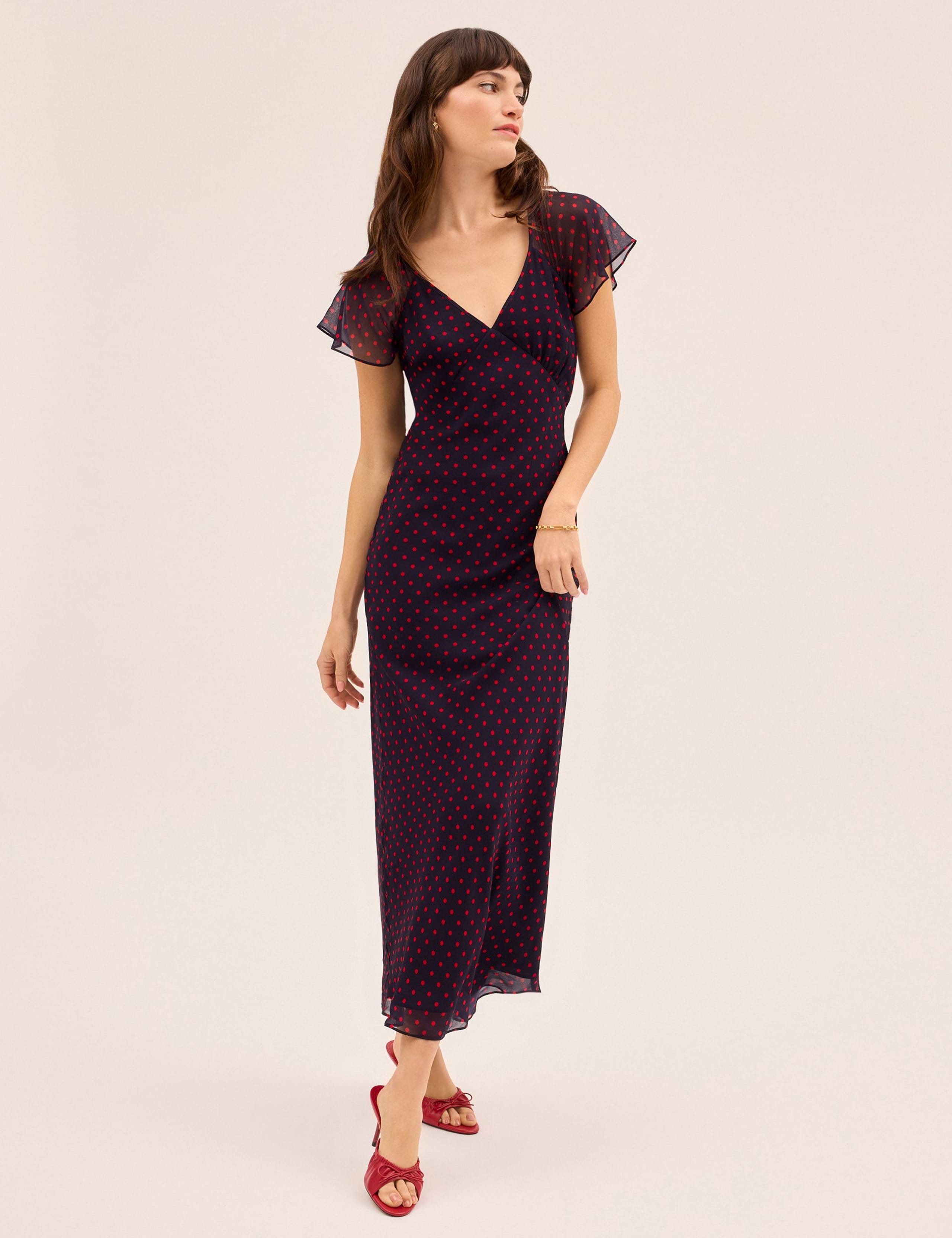 Polka Dot V-Neck Midi Tea Dress 2 of 5