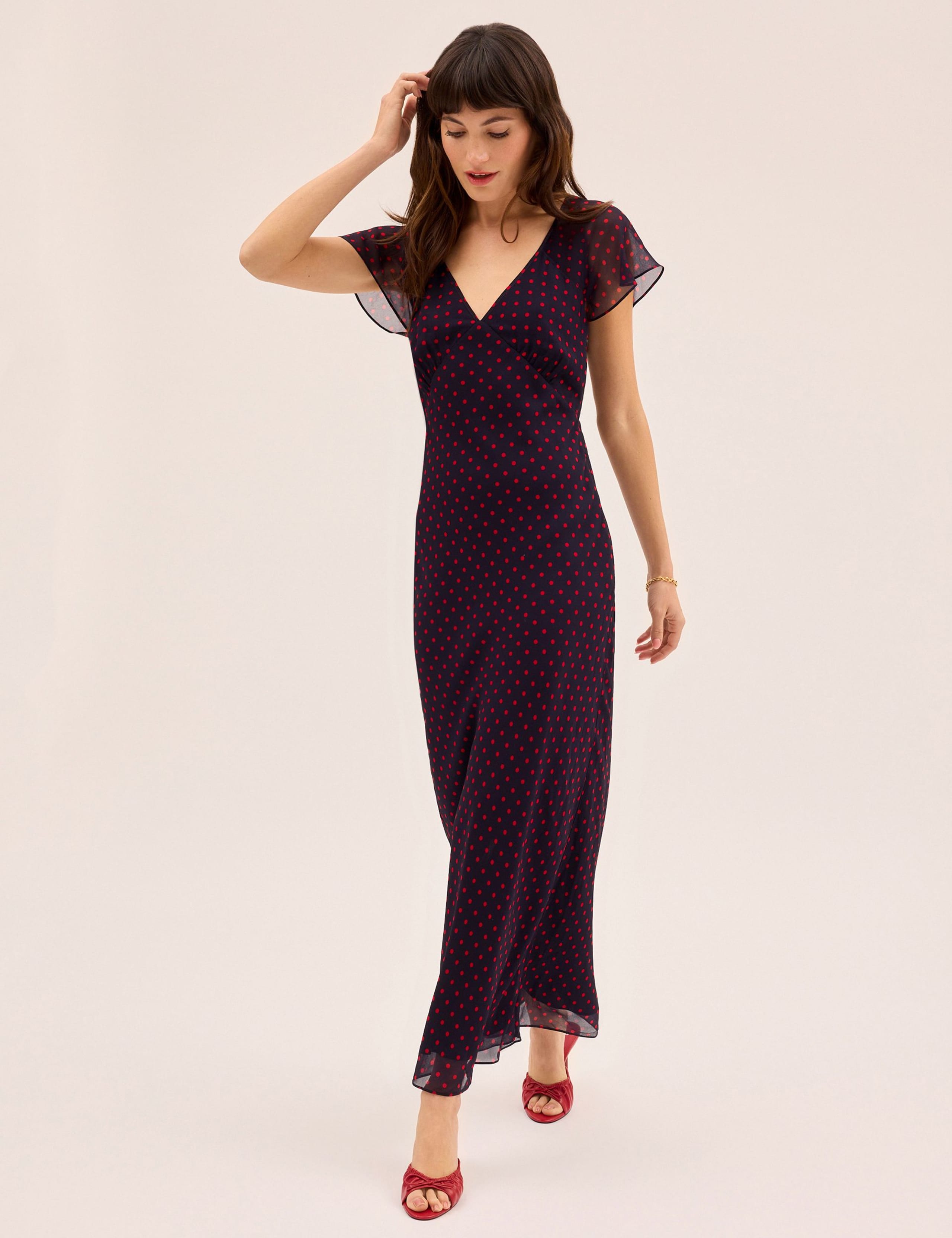 Polka Dot V-Neck Midi Tea Dress 3 of 5