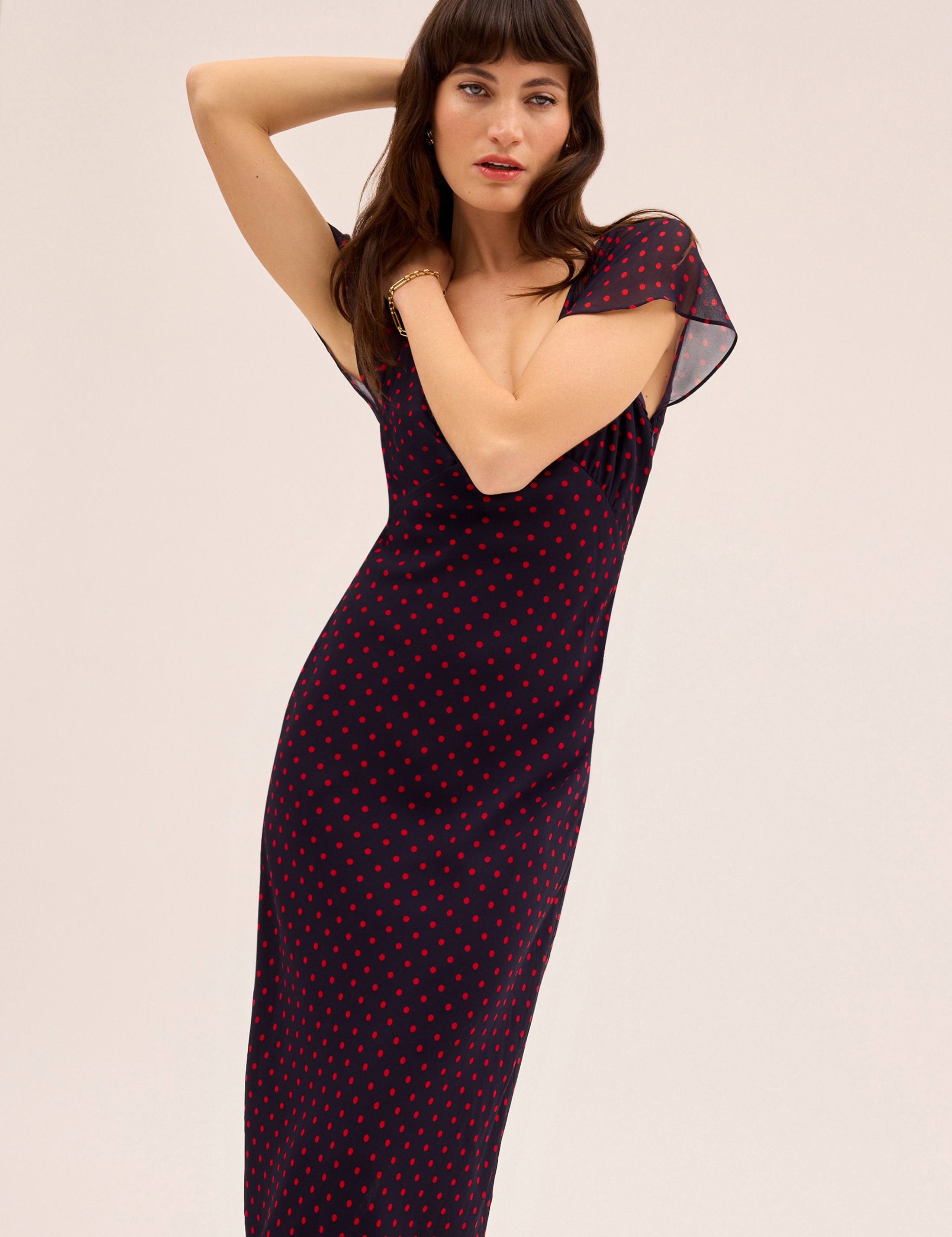 Polka Dot V-Neck Midi Tea Dress 4 of 5