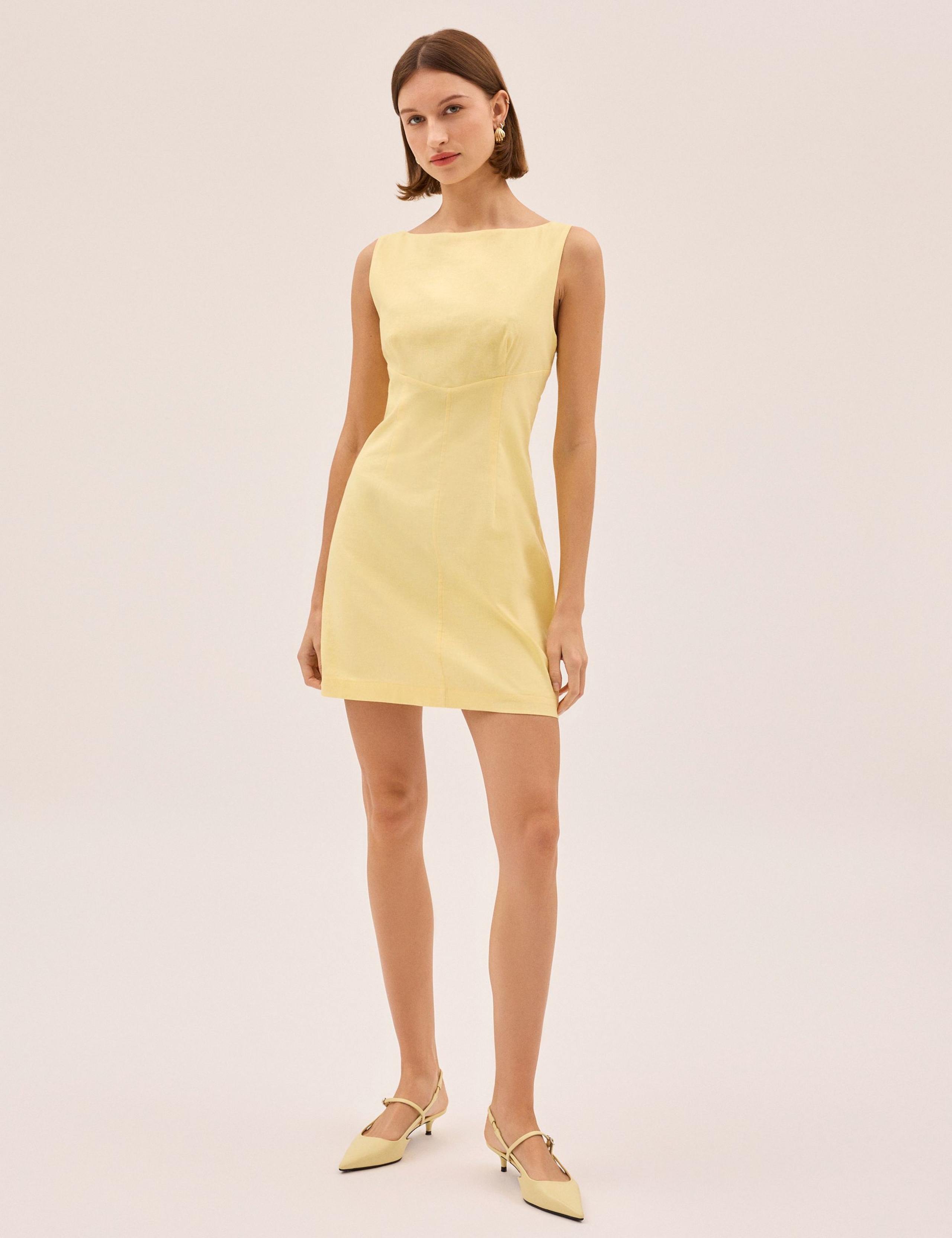 Linen Blend Round Neck Mini Shift Dress 1 of 4