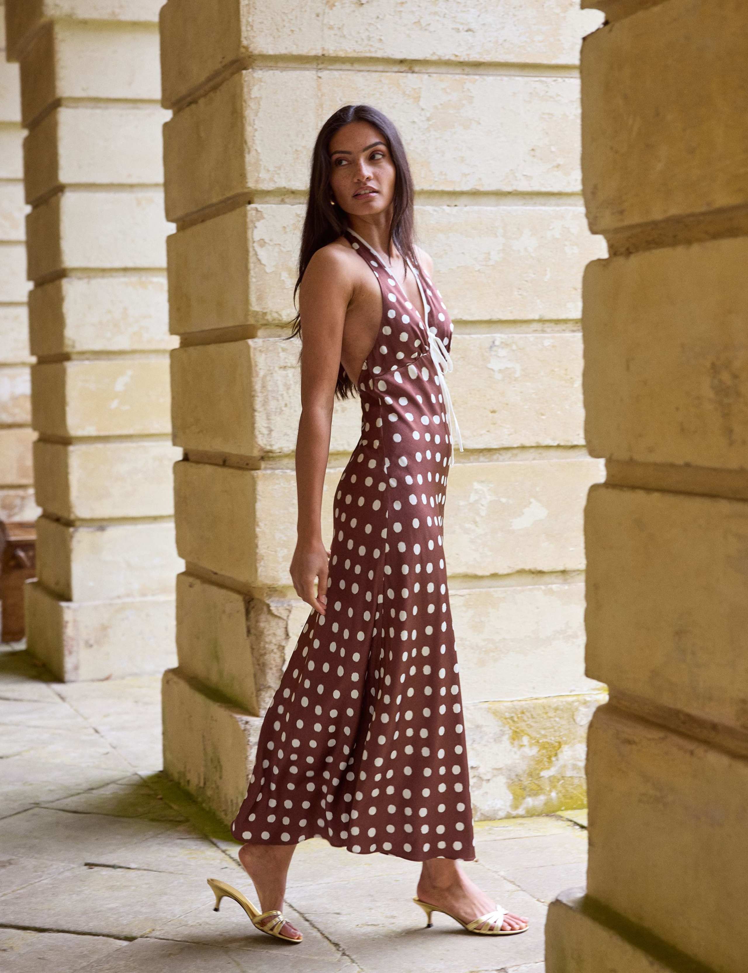 Polka Dot Halter Neck Maxi Slip Dress 2 of 7