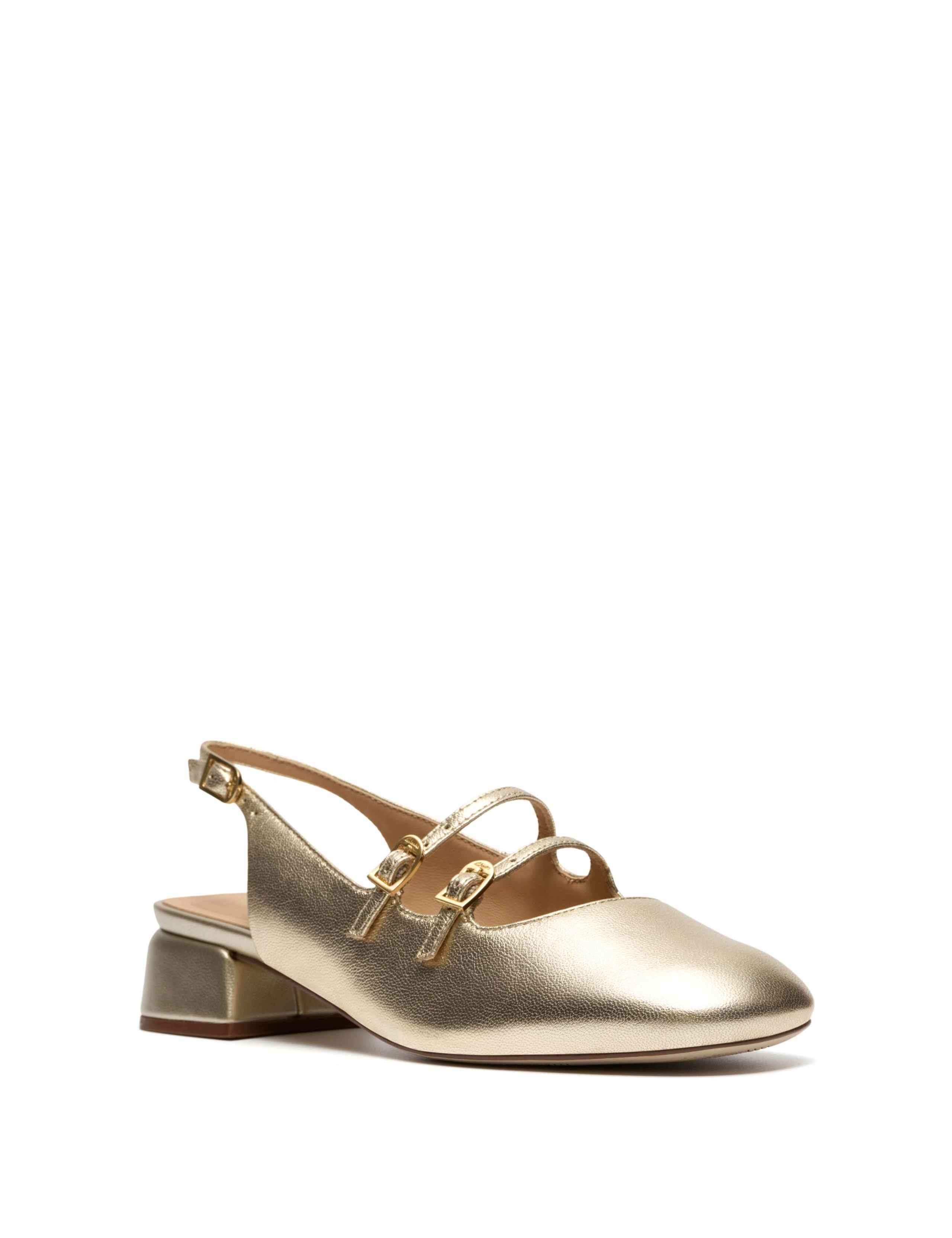 Leather Metallic Block Heel Slingback Shoes 2 of 6