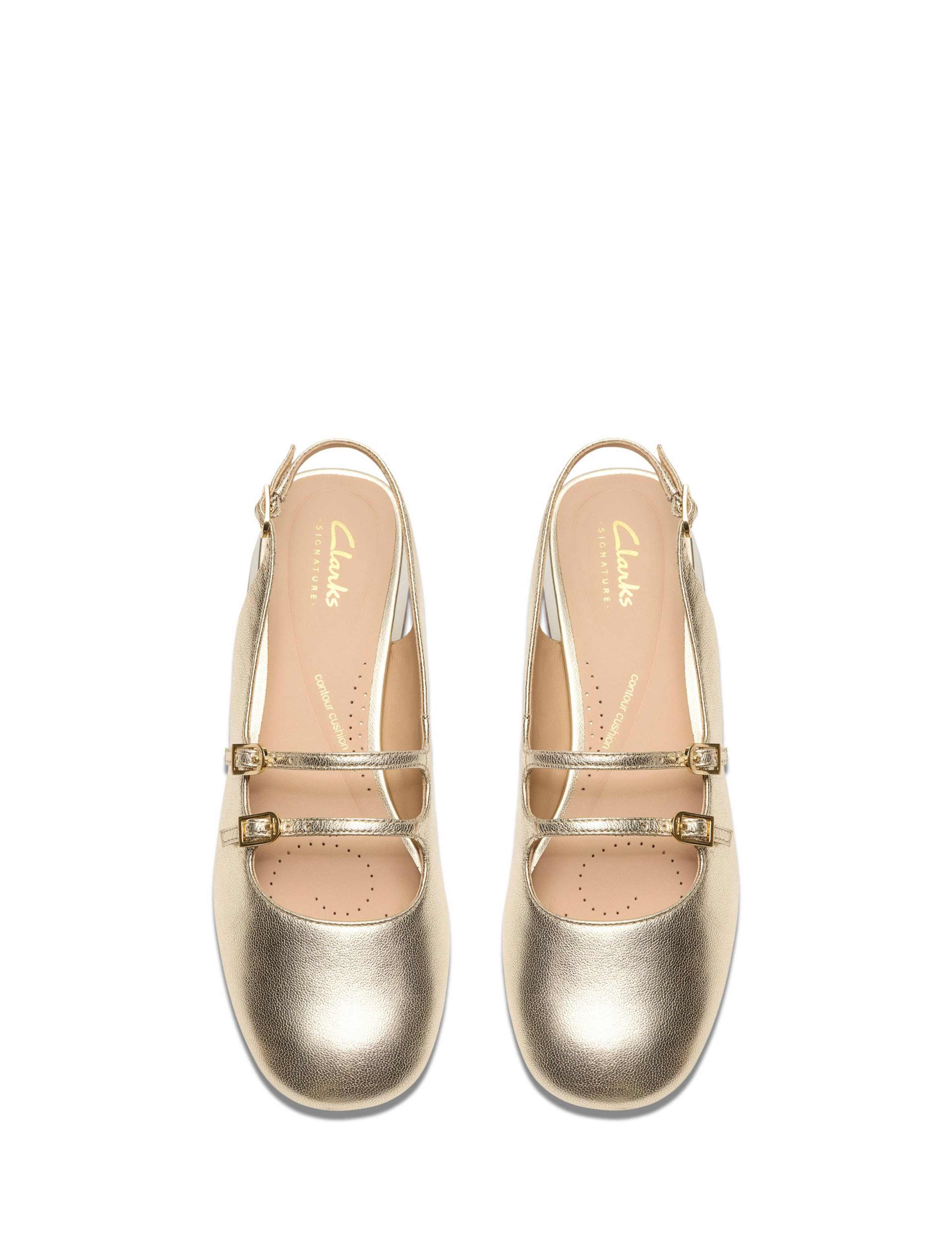 Leather Metallic Block Heel Slingback Shoes 3 of 6