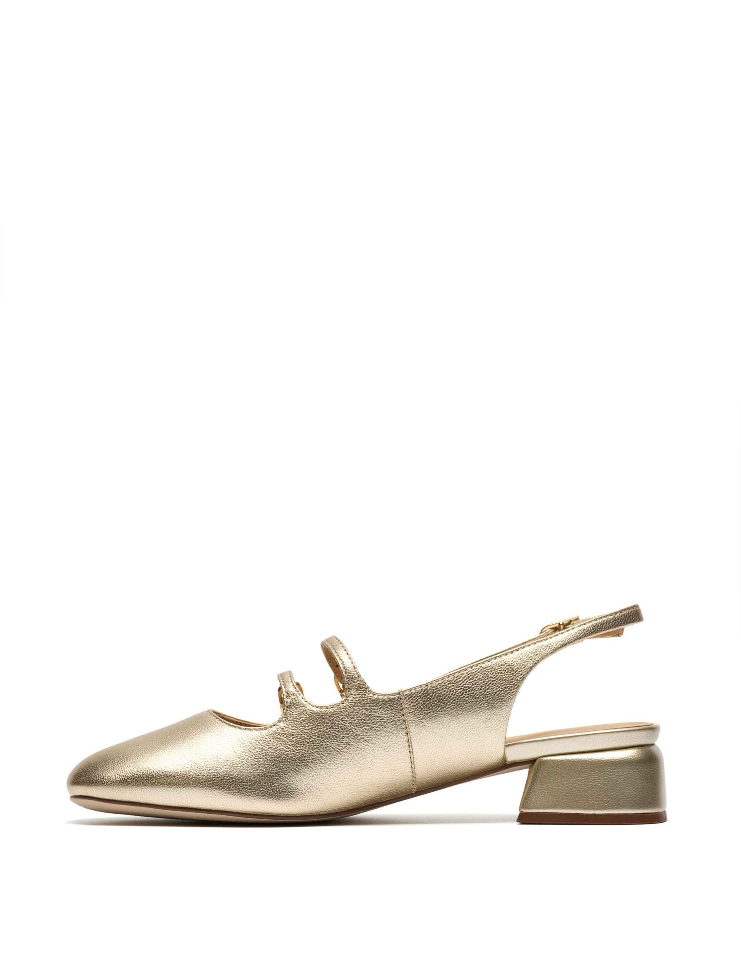 Leather Metallic Block Heel Slingback Shoes 4 of 6