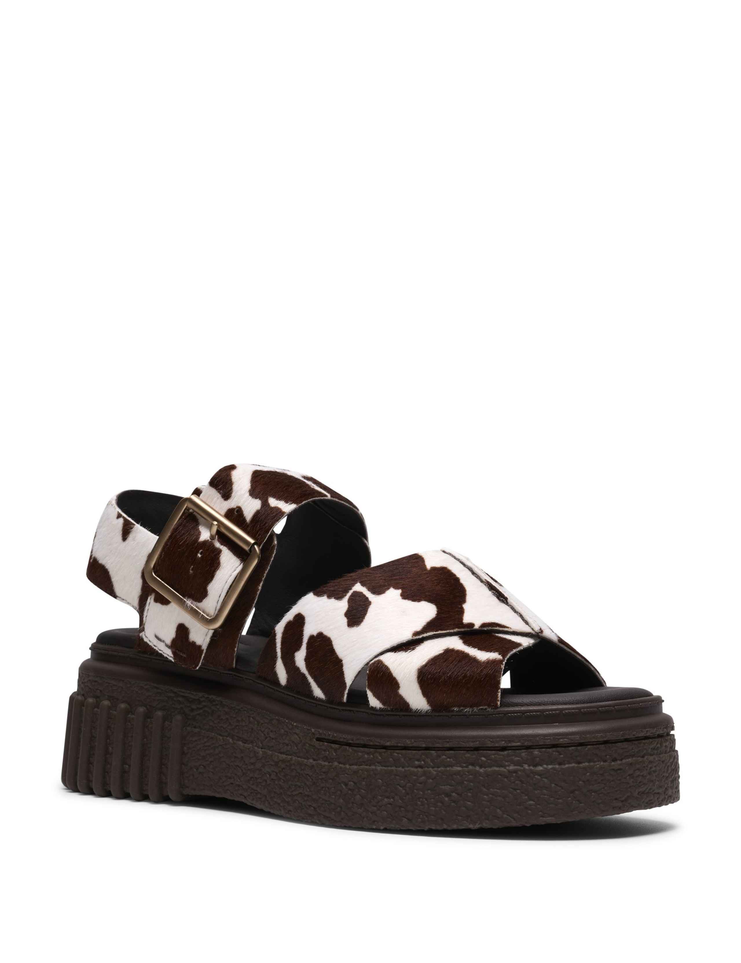 Leather Cow Print Ankle Strap Platform Sandals 2 of 6