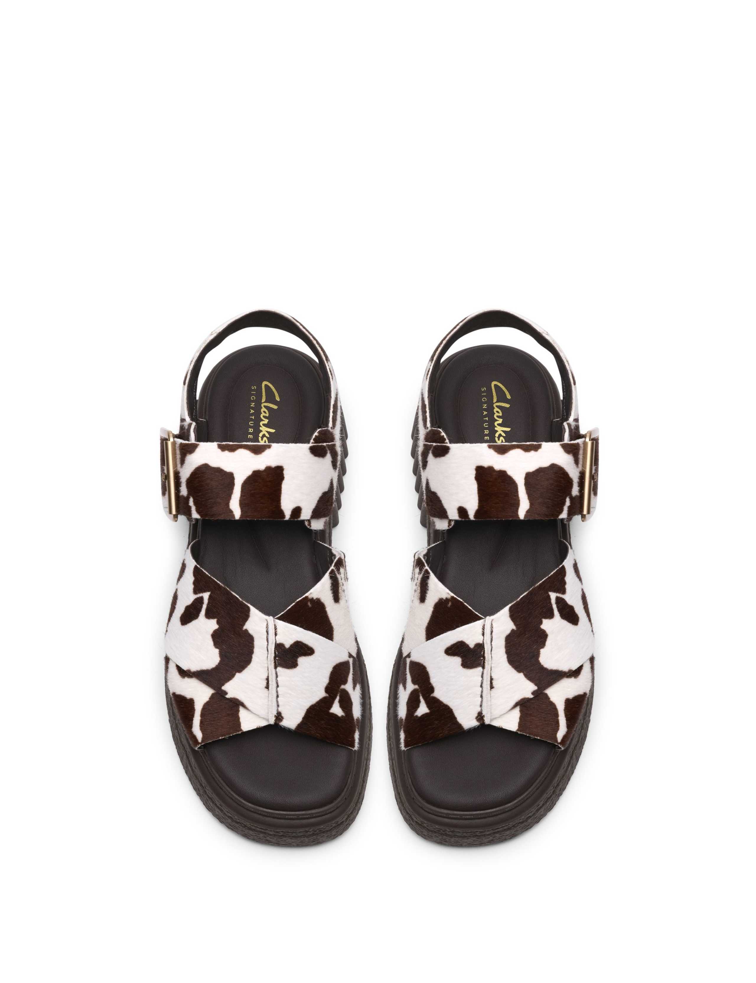 Leather Cow Print Ankle Strap Platform Sandals 3 of 6