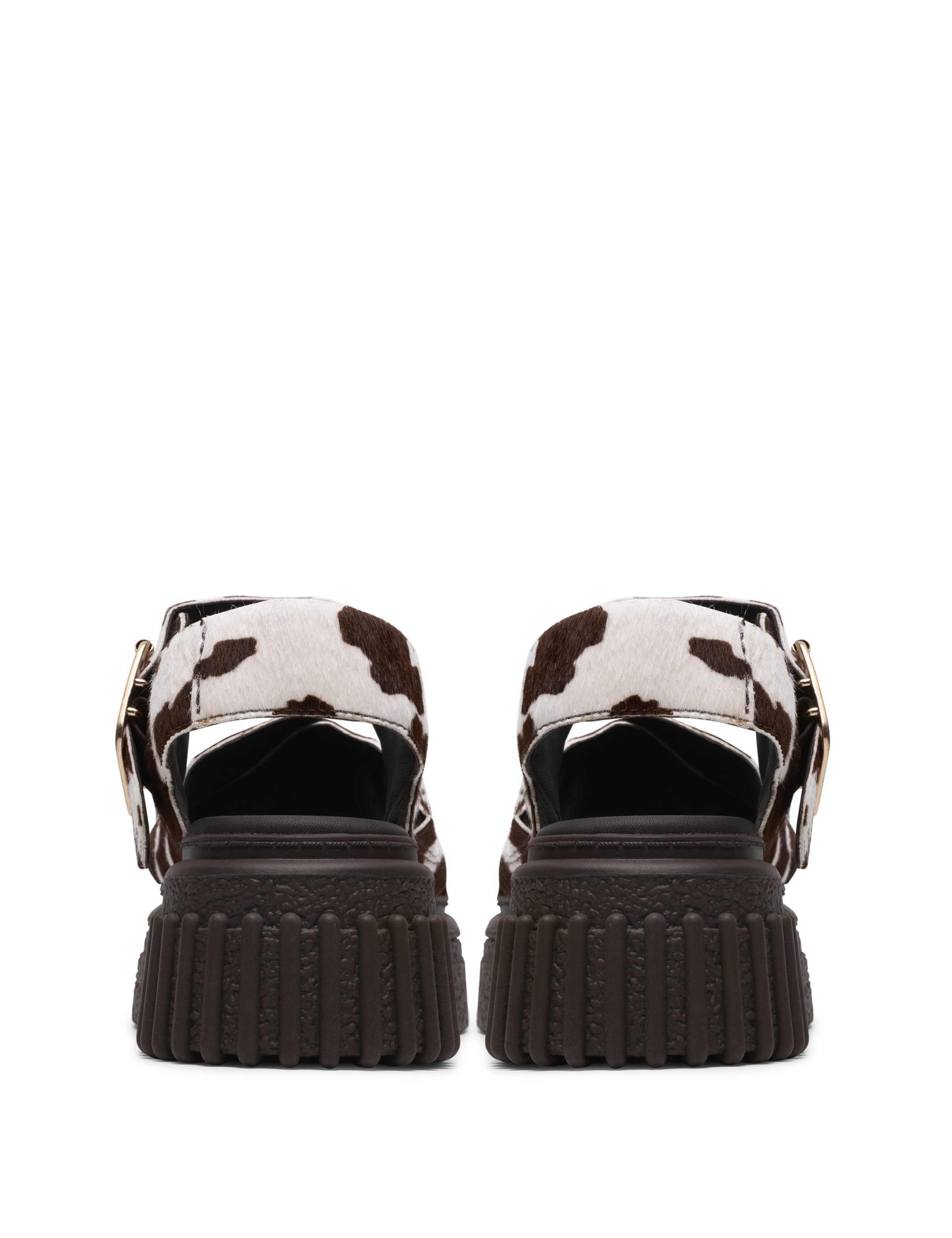 Leather Cow Print Ankle Strap Platform Sandals 5 of 6